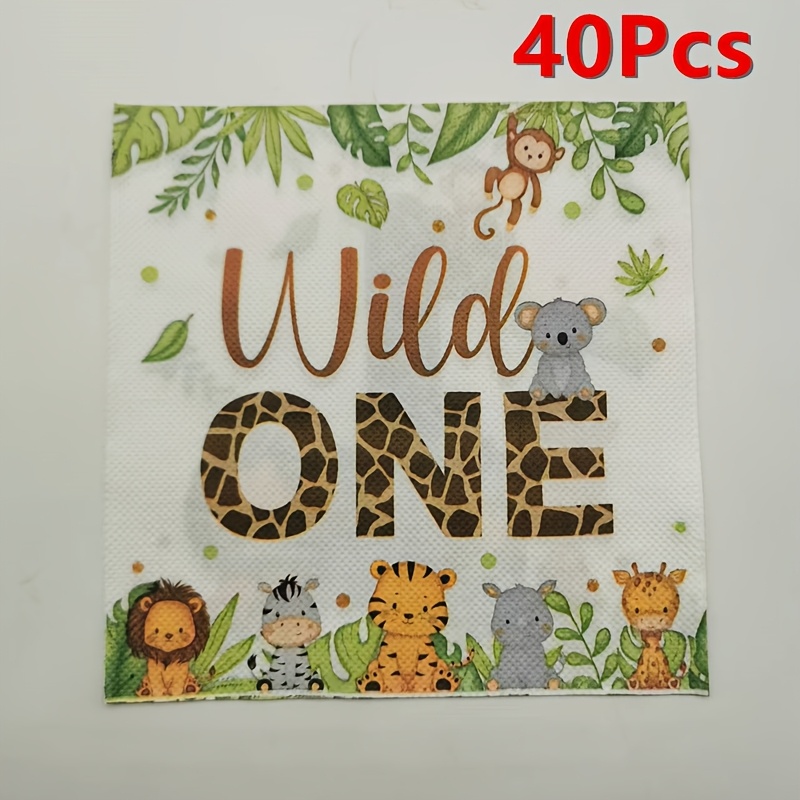 Image of 40pcs Wild 1 Party Napkins For Birthday Party Jungle Animal Party Decorations, Guest Paper Napkins Disposable Decorative Paper Hand Towels For Woodland New Year Picnic Tea Party Tableware