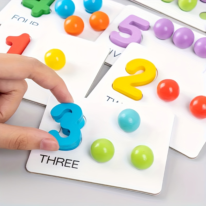 Wooden Arithmetic Bead Game with Tweezers and Cards