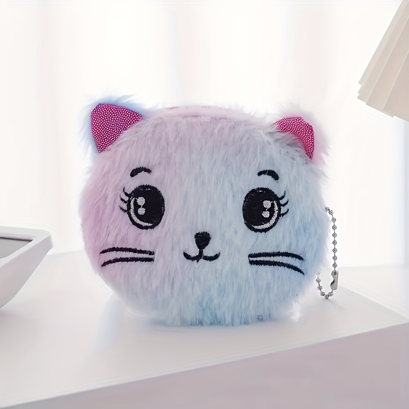 1pc Cute Plush Coin Purse Korean Cartoon Gift Fabric Women's Key Bag Coin Purse Kitten Wallet, 's Zipper Velvet Coin Purse, Cartoon Bag, Mini Wallet