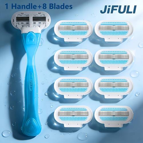 8 pcs 1 handle 8 16 razor for women body bikini hair remover 3 layer stainless steel safety hair removal with replaceable heads manual razor smooth shaving washed with water easy to clean