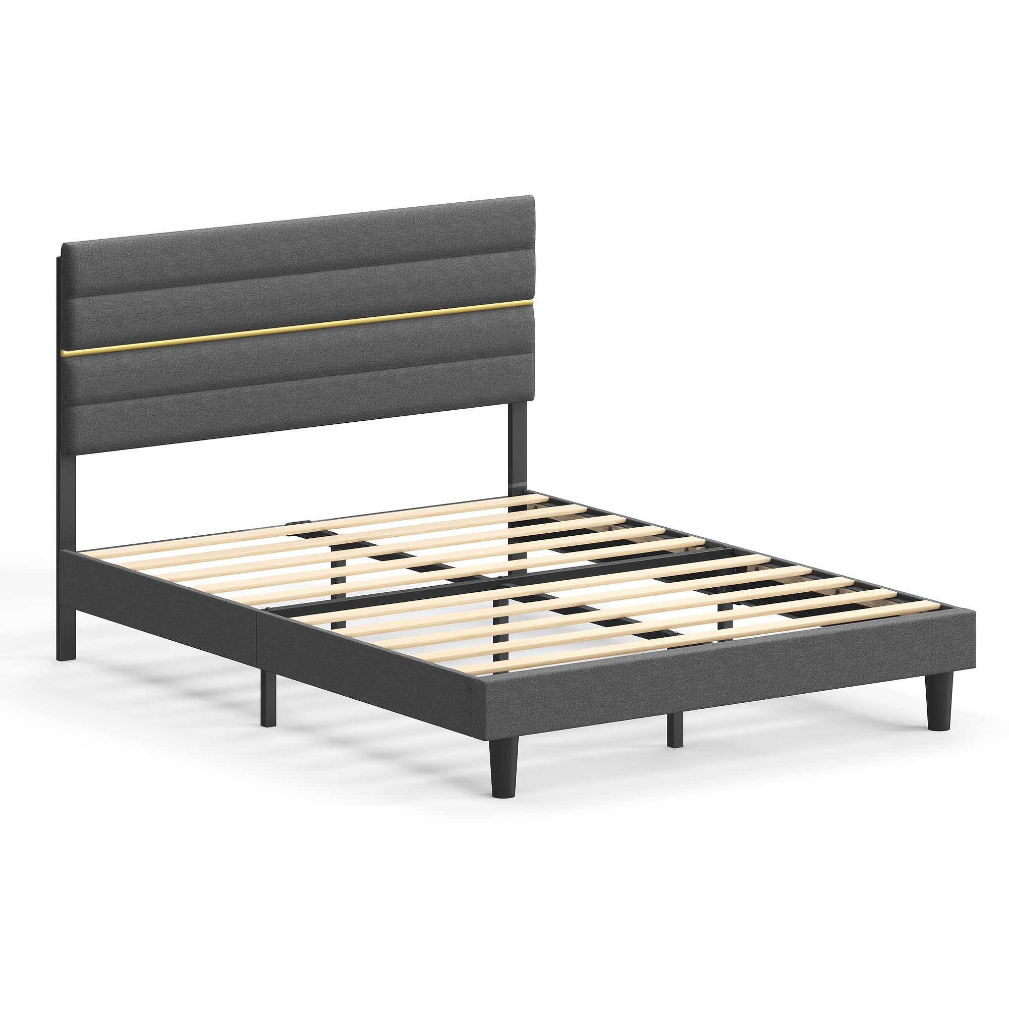 TEMU Estructura de cama , cama , compatible con colchón de 140 X 200 cm, cabecero acolchado ajustable, metal, madera