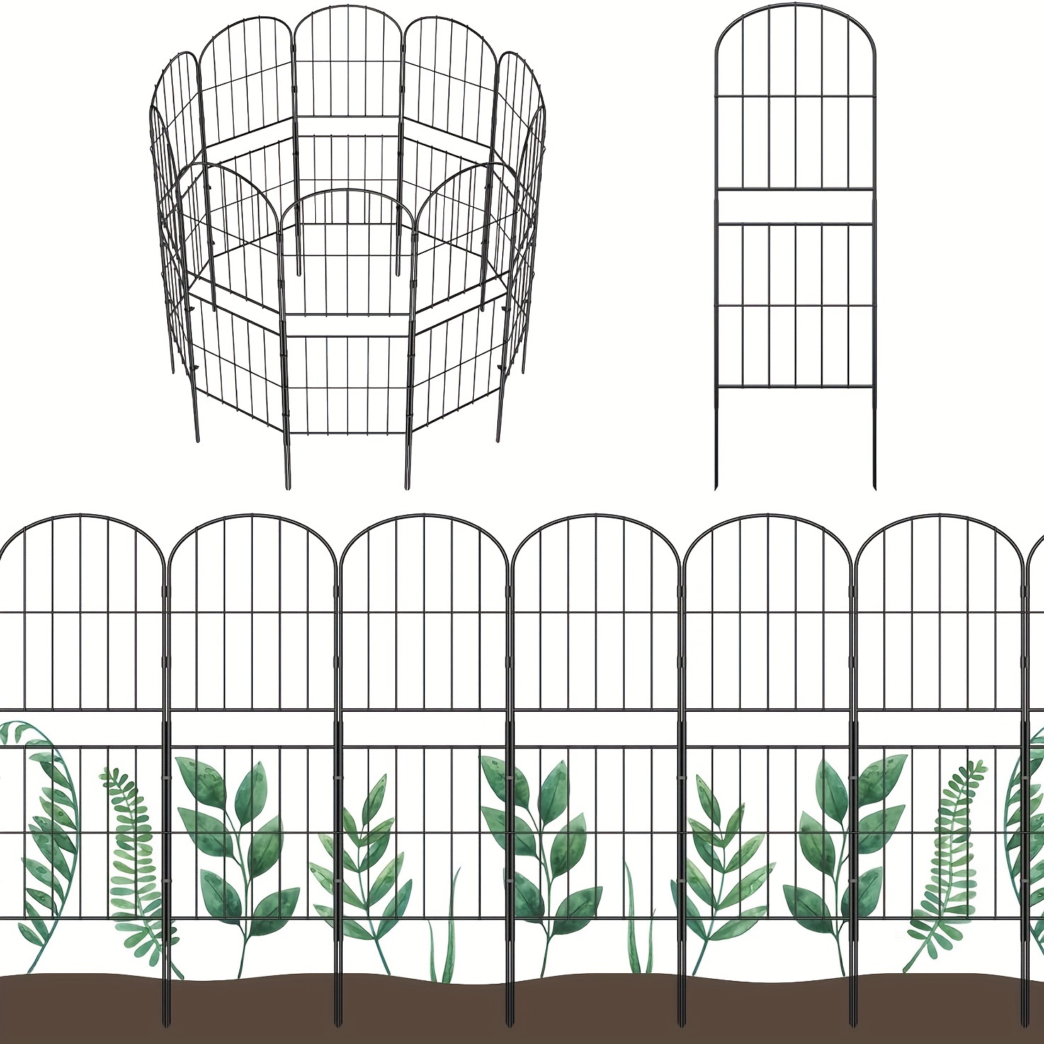 

10 Pieces Of Decorative Garden Fence, 91.44 Centimeters (height) X 3.32 Meters (length) Rust Proof Metal Wire Board Frame Animal Barrier, Courtyard Landscape Outdoor Decoration, Arch