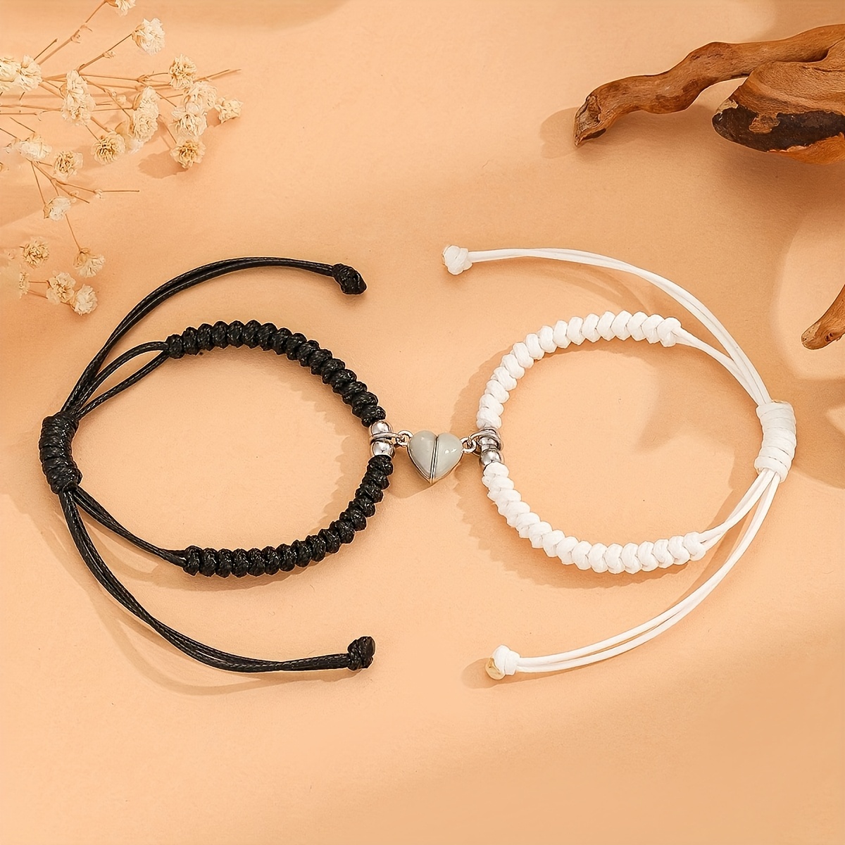 2pcs Luminous Heart Hand-Woven Couple Bracelets Set