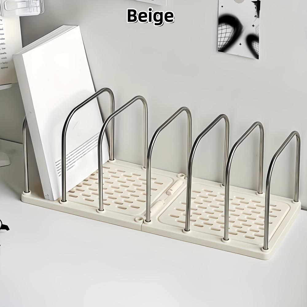 TEMU 1pc Stainless Steel Desktop Bookshelf, Adjustable Divider File Folder Organizer With A Sturdy Plastic Base, Modern Minimalist Office Desktop
