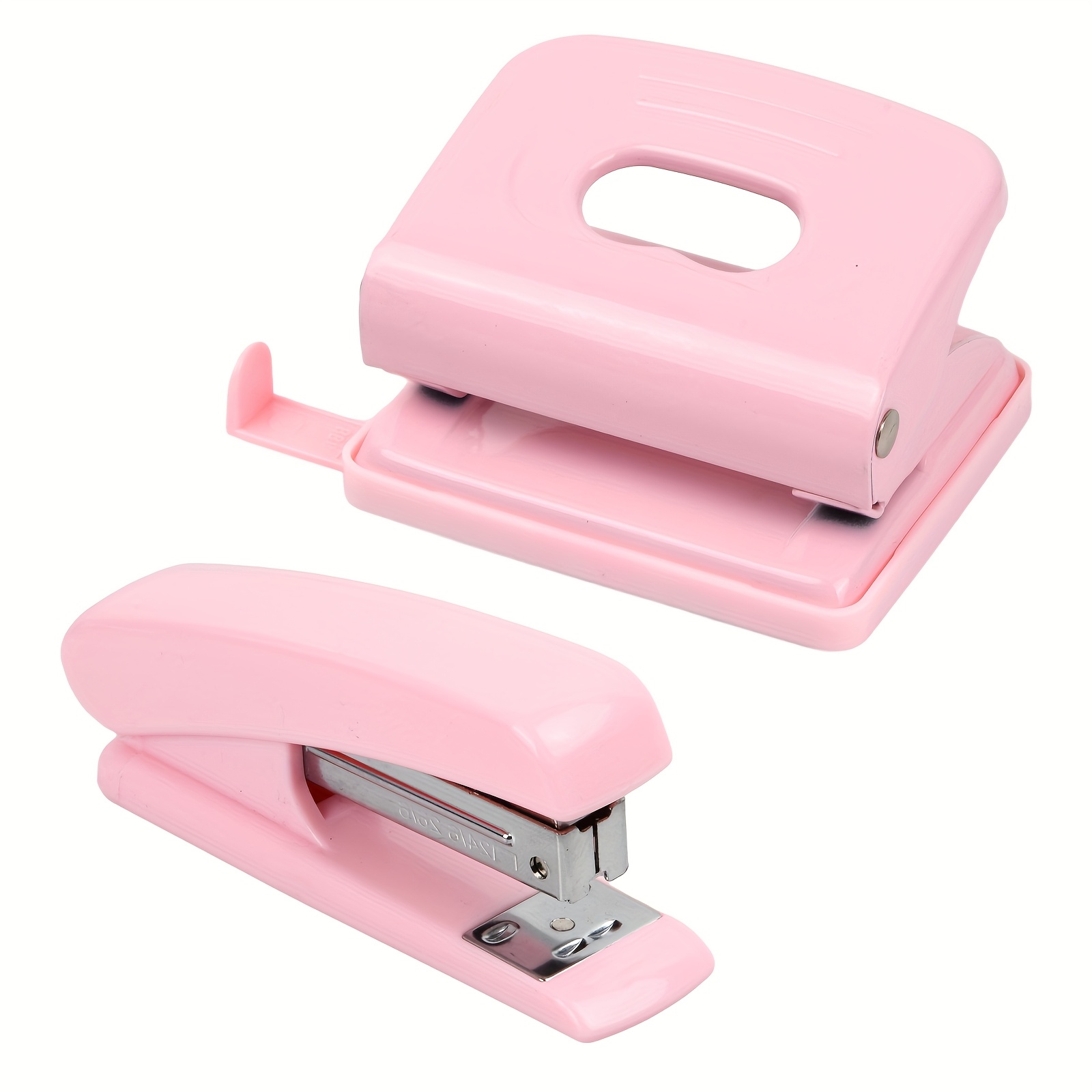 Image of Hole Punch Stapler Set, Pink Office Binder Hole Punch, Stapler And Hole Punch Set, Small Hole Punch, Desktop Stapler, For Office, Home Office, And Home Use (pink)