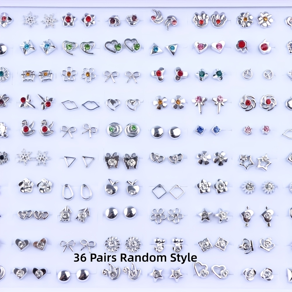 E-shop 36 Paar/Lot Mode Strass Geometrische Kleine Ohrstecker für Damen Trendige Mini Blume Herzform Damen Schmuck Party Geschenke