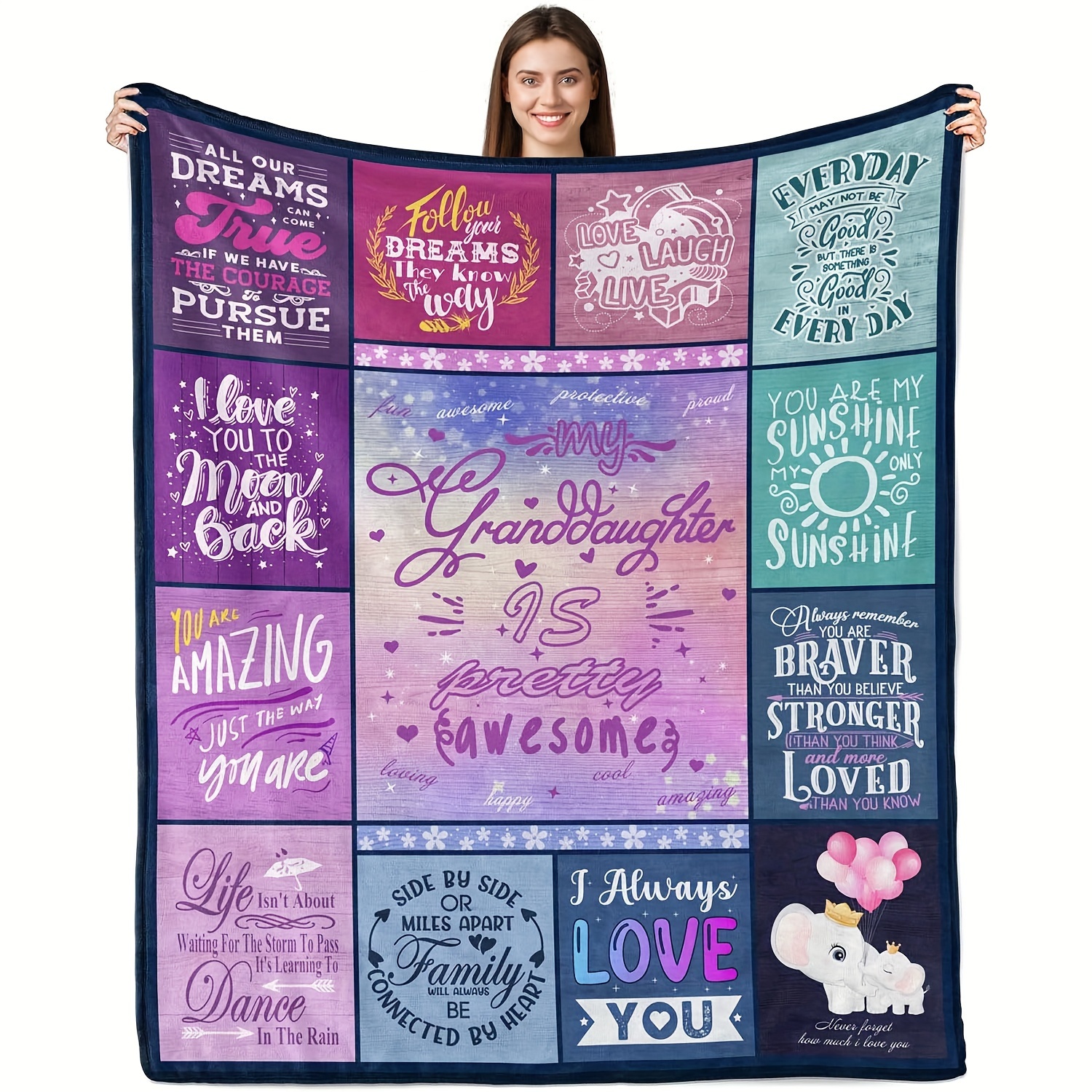 

Vintage Inspirational Quotes Flannel Throw Blanket For Granddaughter, Soft Knitted All-season Polyester Bedding With Digital Print Patterns, Cozy Sofa Tv Blanket Gift - 200-250g Fabric Weight