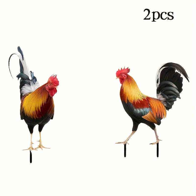 

2-piece Lifelike Acrylic Rooster Garden Stakes - Perfect For Outdoor & Home Decor