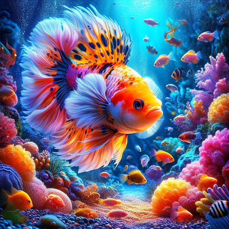 

Diy 5d Diamond Painting Kit - Colorful Goldfish Design, Full Drill Round Acrylic Diamonds, 15.7x15.7in - Perfect For Home Wall Decor & Gifts