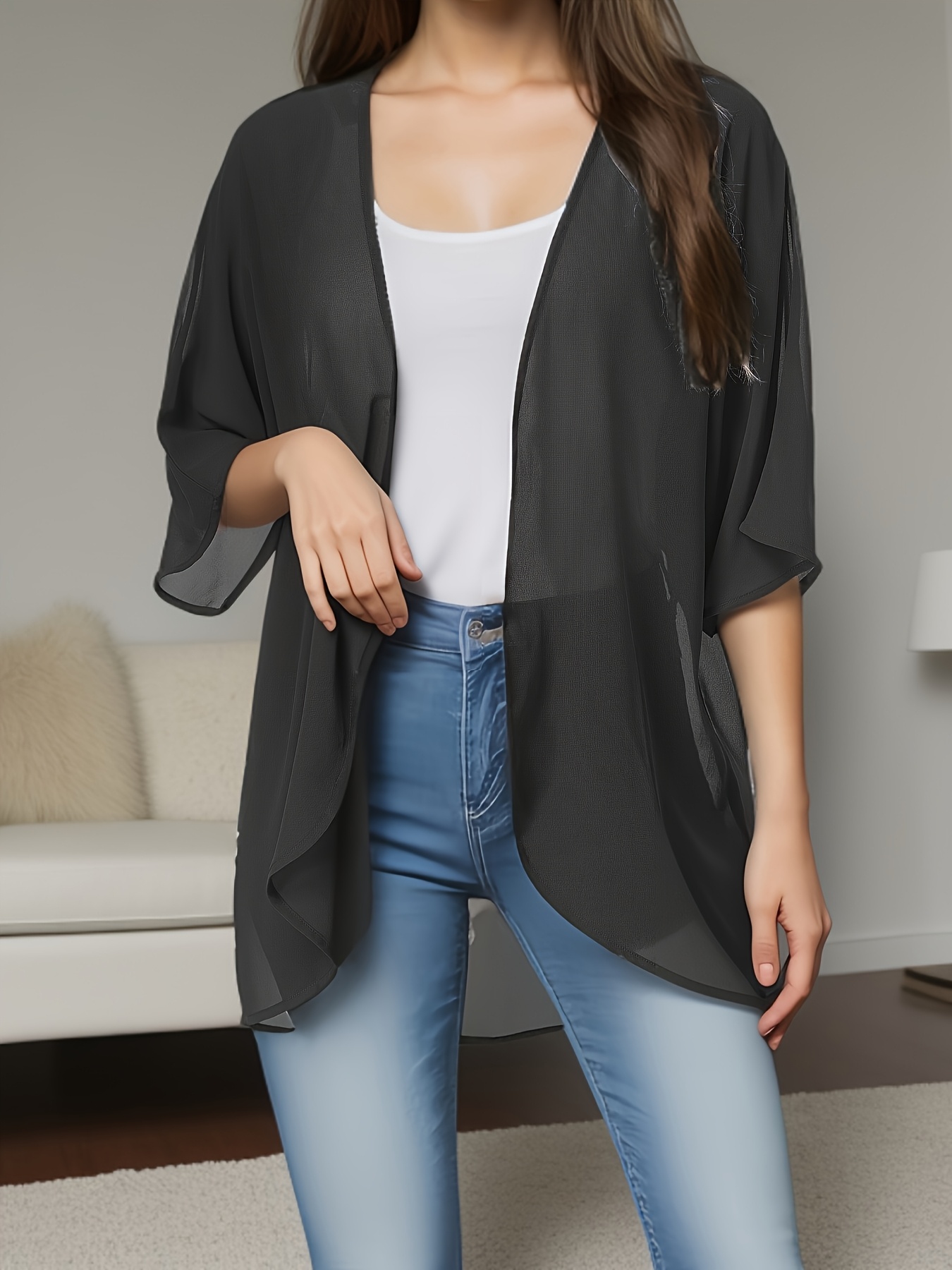 Large size Women's casual kimono cardigan smock chiffon material quick-drying fabric can be worn in multiple seasons suitable for a variety of occasions a variety of colors