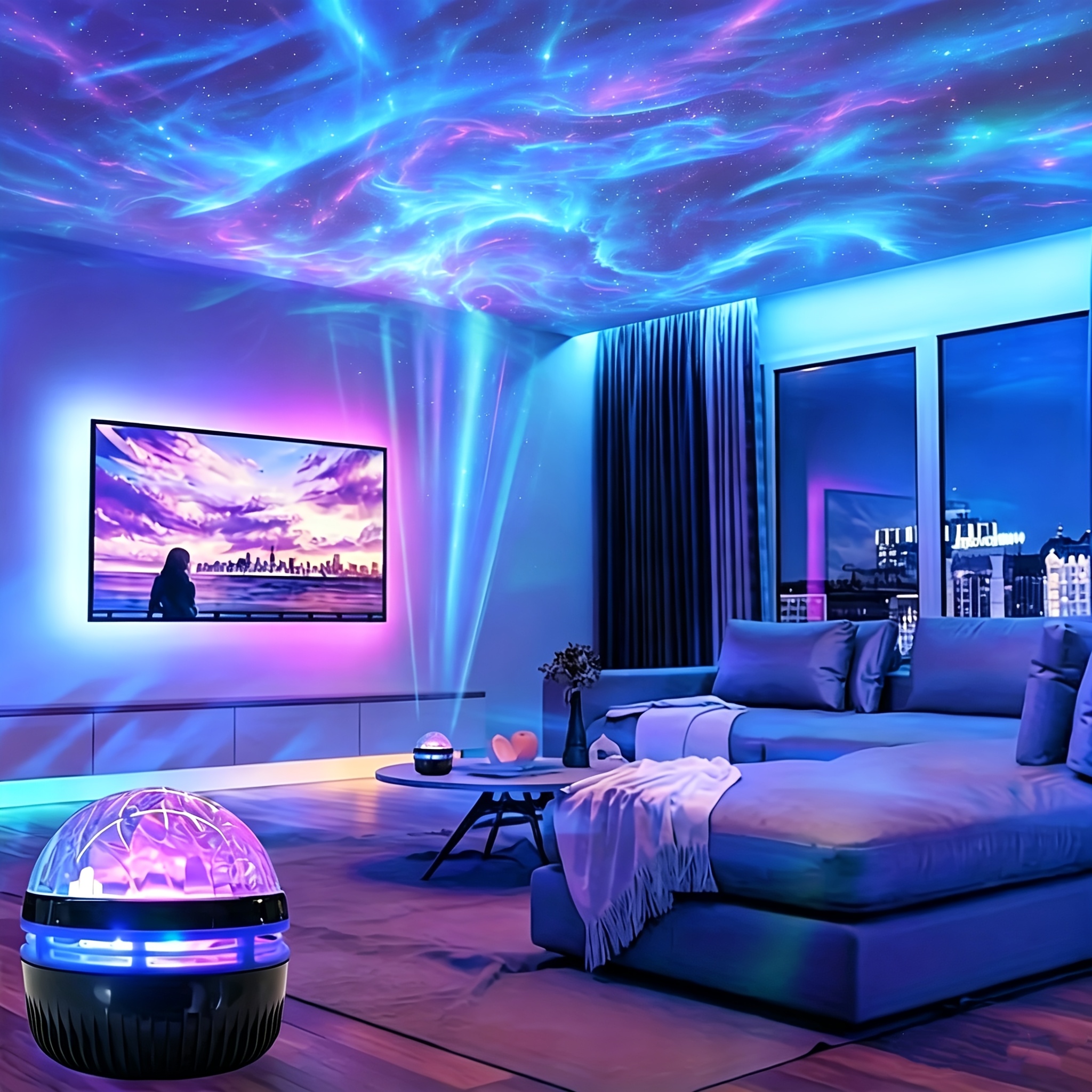 TEMU Portable Aurora Projector With 360° Ceiling Projection & Usb-powered Led Night Light Suitable For Room Decor, Party Lighting, Projector For Boys