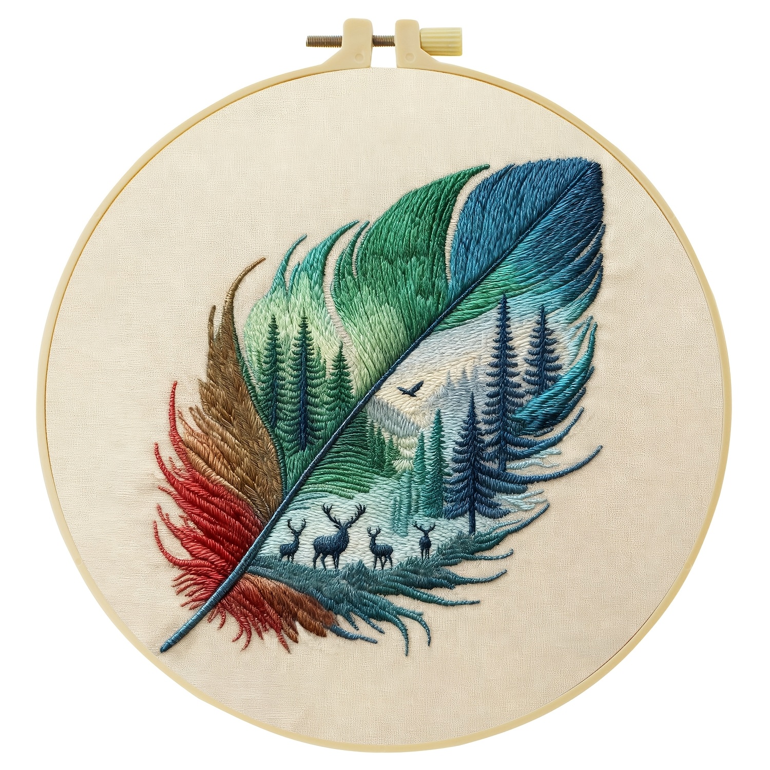 TEMU 1pc Jozysh Complete Diy Feather & Needle Embroidery Kit Suitable For Adult Beginners, 20x20cm/7.9x7.9inch Handmade Craft With Pre-printed Cloth,