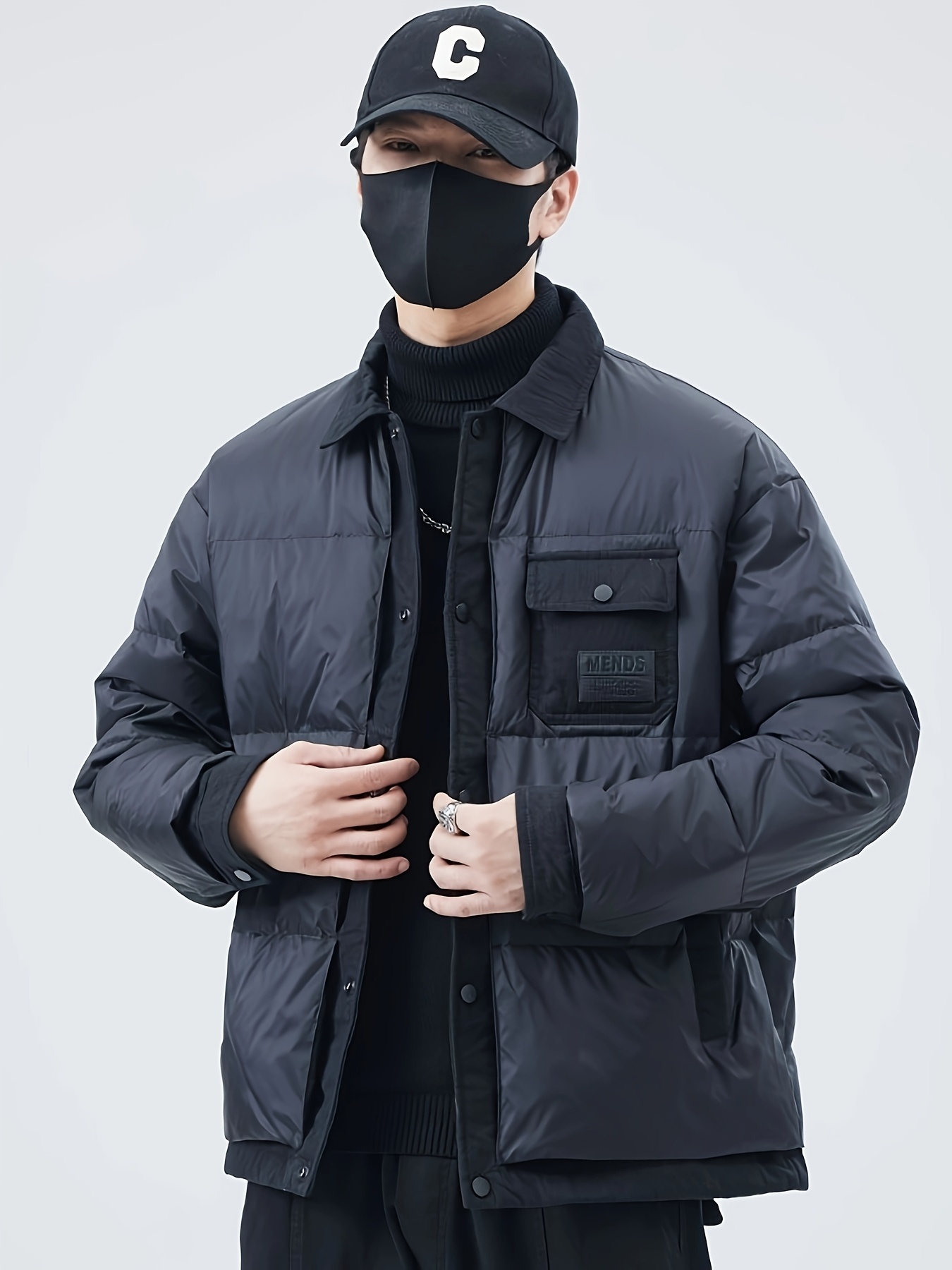 남성용 캐주얼 숏 퍼재킷 - 따뜻한 겨울 코트, 칼라, 오리털 단열, 다수 포켓, 블랙, 가을과 겨울용 레귤러 핏, 겨울 옷