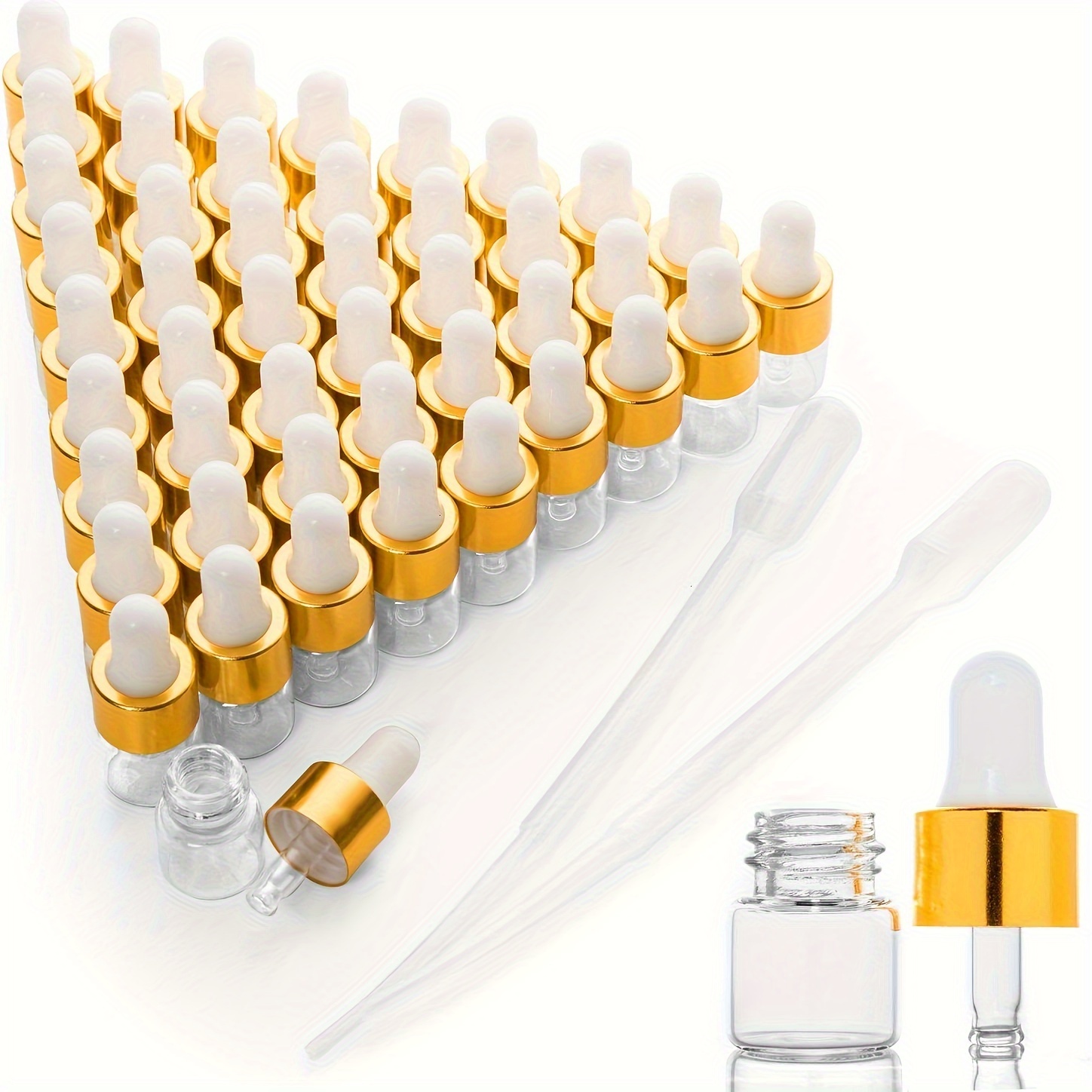 

50-piece 1ml Clear Glass Dropper Bottles For Essential Oils - Mini Travel-sized Vials With Pipettes, Includes Funnel & 3 Droppers, Perfect For Perfume & Liquid Samples