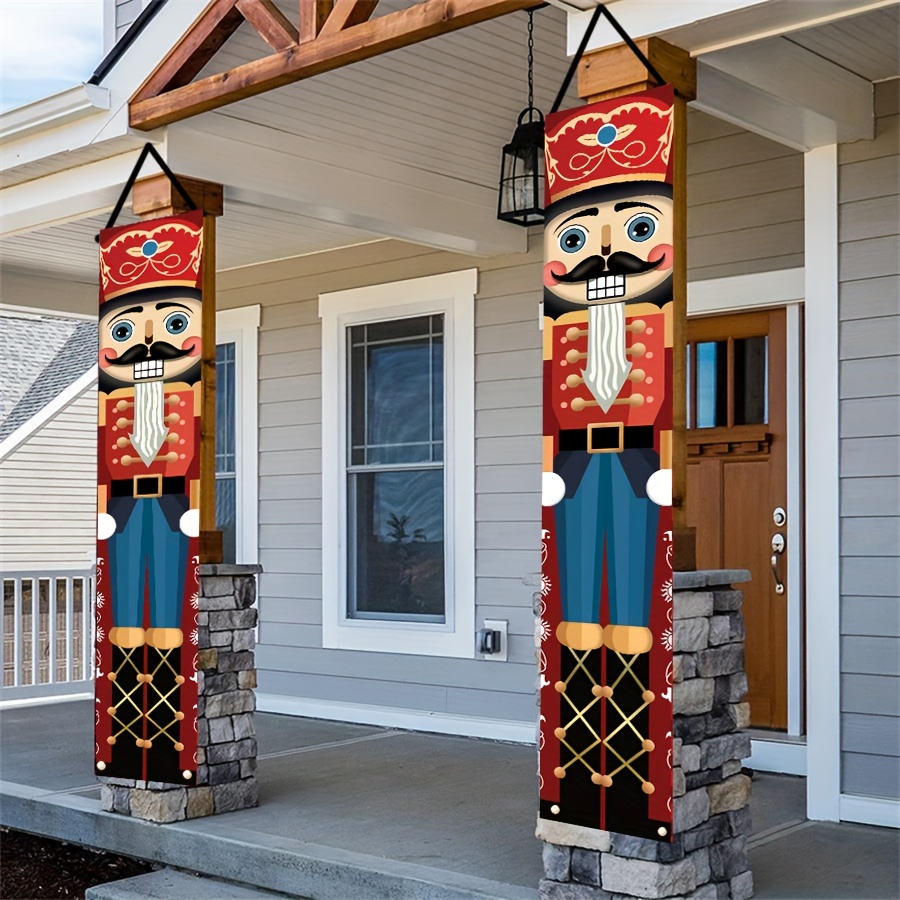 

Festive Nutcracker Soldiers Outdoor Christmas Decorations: Pair Of Polyester Fabric Banners With Hanging Loops, Suitable For Porch, Garden, Or Courtyard