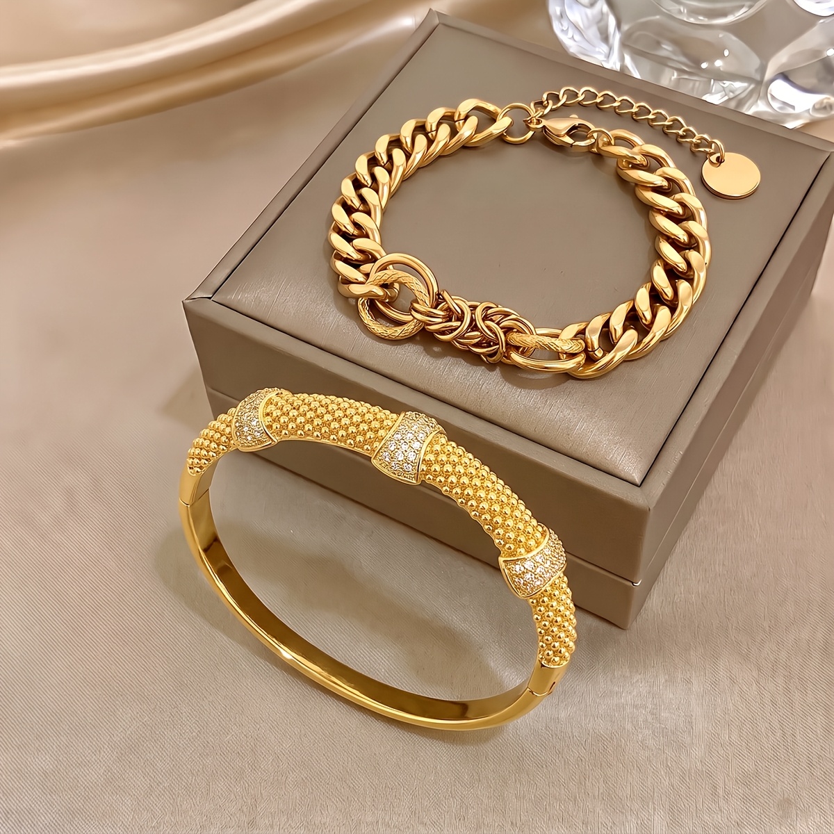 18K Golden Plated Bracelet and Necklace Jewelry Set, Unique Design