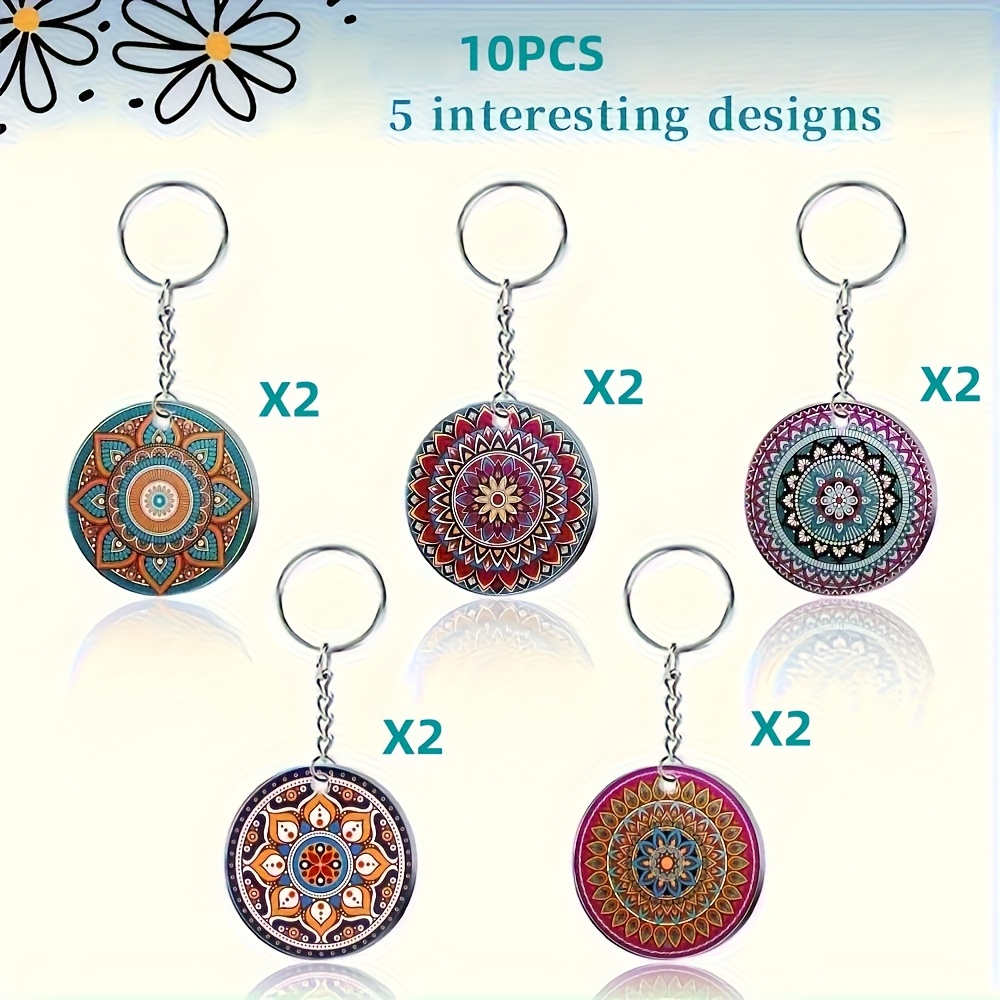 TEMU Ensemble de 10 pendentifs Mandala - 5 , breloques rondes en acrylique de 1,97 x 1,97 pouces, adaptés aux sacs à dos, clés de voiture et cadeaux,