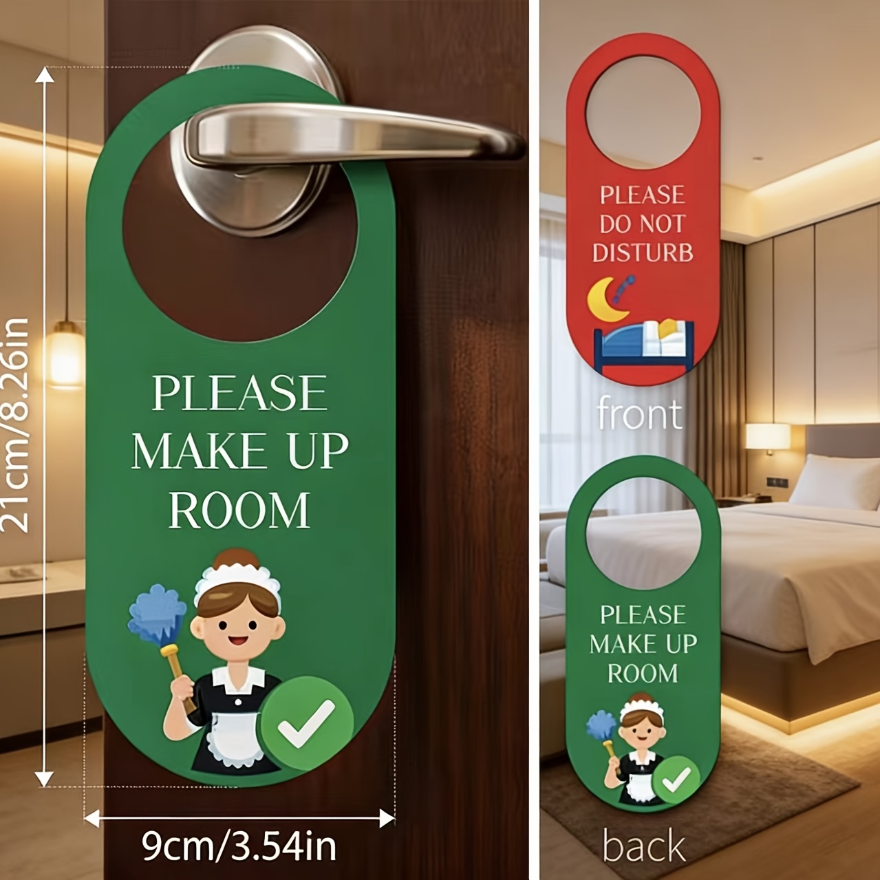 TEMU [2d Flat] Please Do Not Disturb Make Up Room Door Knob Hanger Sign For Hotel, Double Sided Red/green