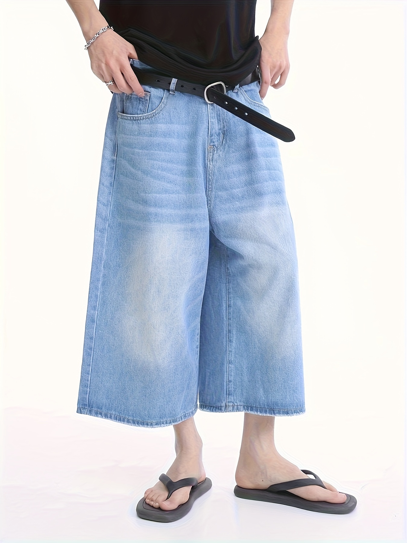 mens vintage washed wide leg bell bottom jeans belted waist Temu