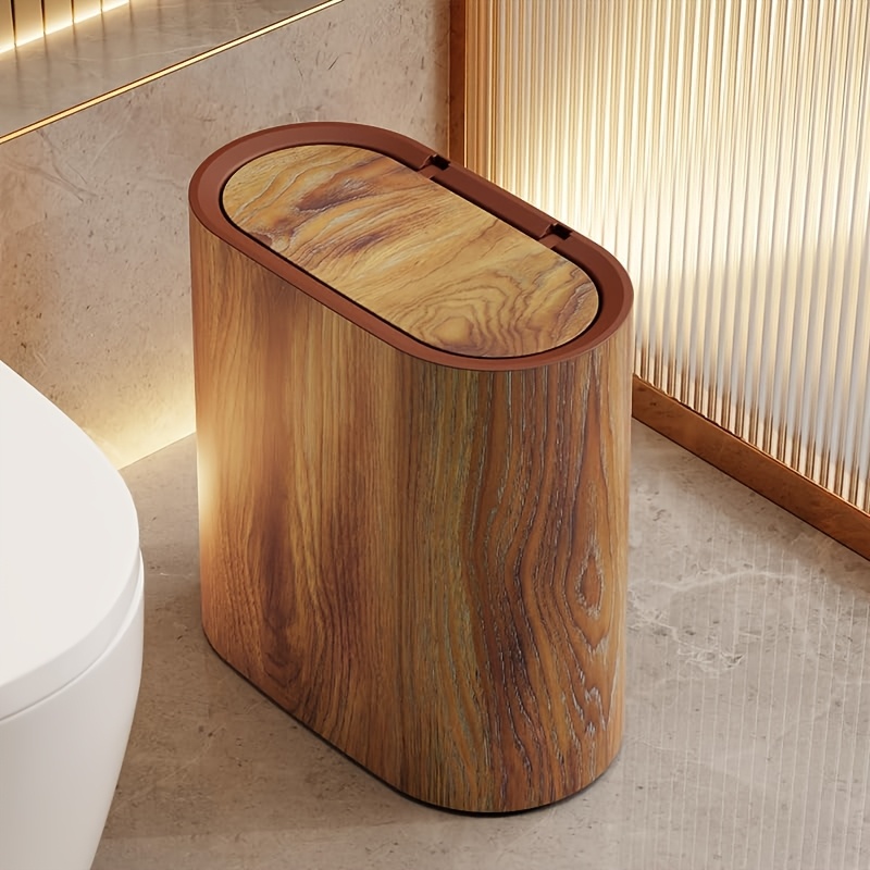 TEMU 1pc Marble Grain Wood Grain Garbage Bin With Built-in Handle Plastic Waste Bin, Easy To Clean, Rust Proof Design, Space Saving, Suitable For