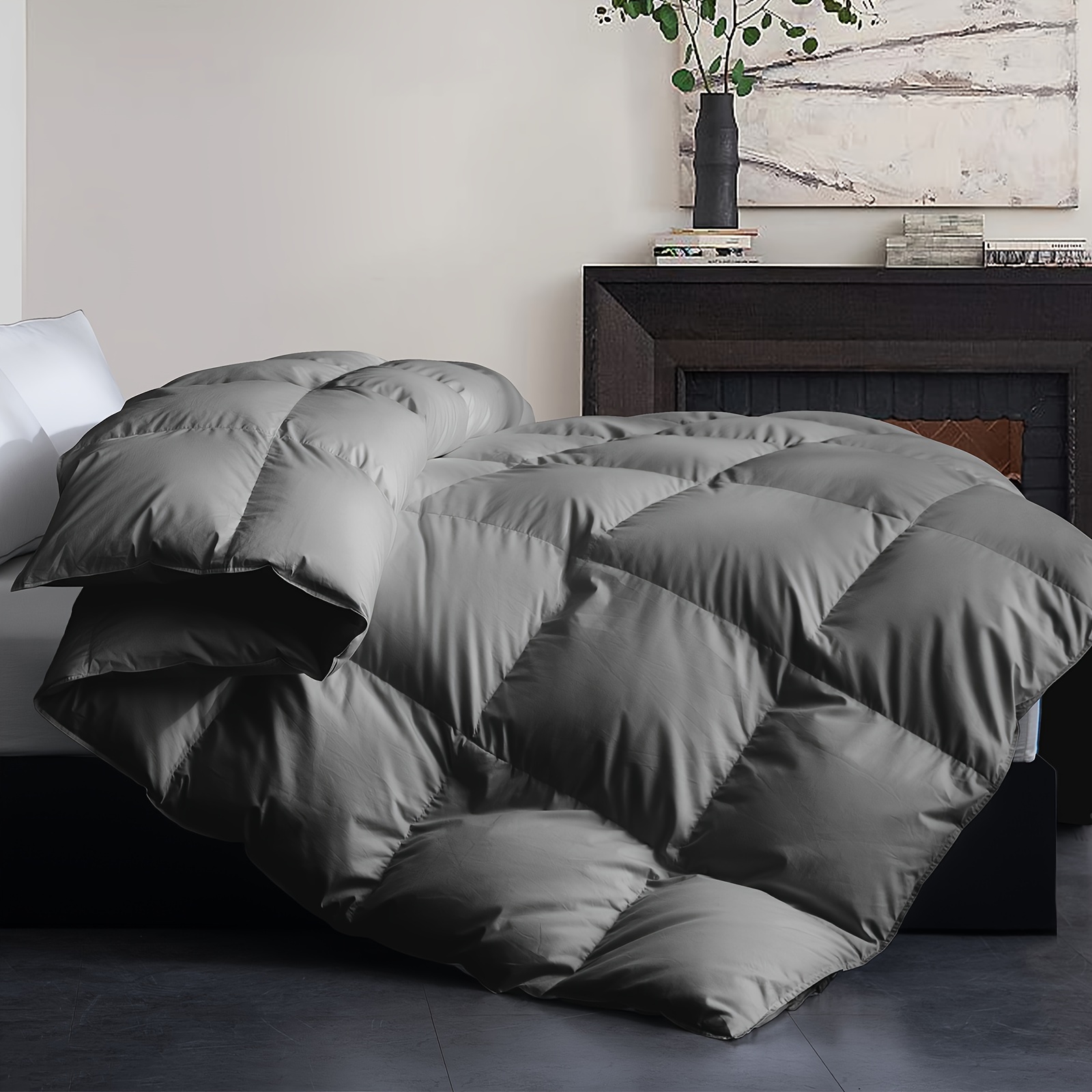 TEMU Couette King Size Remplie de Plumes et de Duvet - Couette Blanche Toutes Saisons - Linge de Lit de Luxe Style Hôtel avec Housse 100% Coton