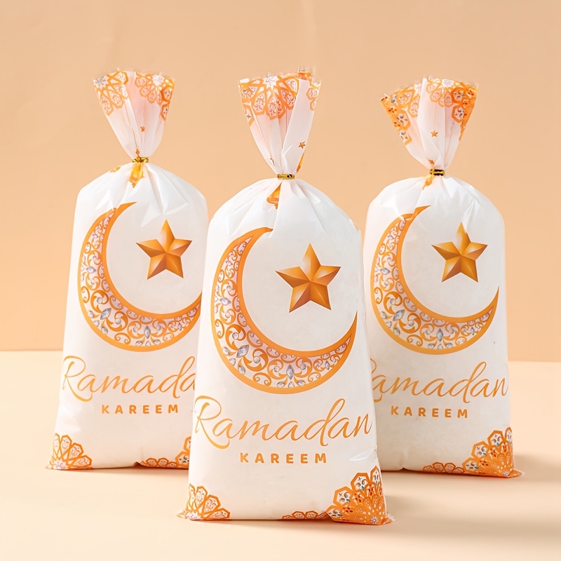 

25/50/100pcs, Sacs de Bonbons Eid , Décoration de Maison pour Ramadan, Sacs Cadeaux Eid à Fond Blanc avec Étoile Noire, Fournitures de Fête Musulmane Islamique, Cadeaux Ramadan Eid Al-Fitr