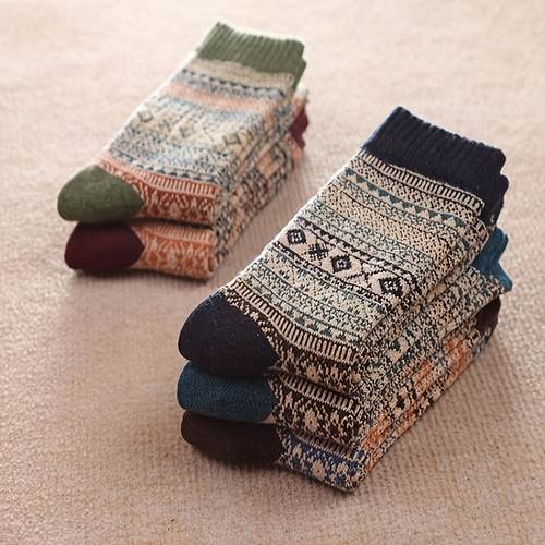 wool socks 5 pairs winter warm crew socks thick retro ethnic style high quality comfortable