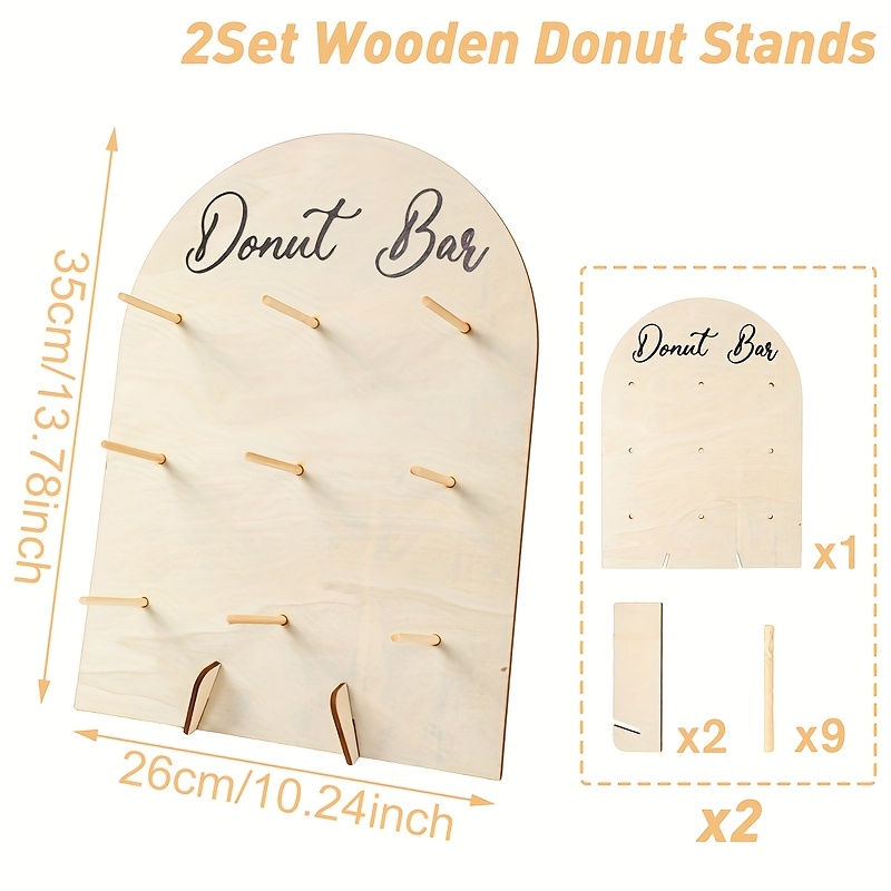 E-shop 2 Sets, Holz Donut Ständer, Hochzeit Braut Party Doughnut Kuchenhalter, Happy Birthday Party Tischdekoration, Shower Party Dessert Display