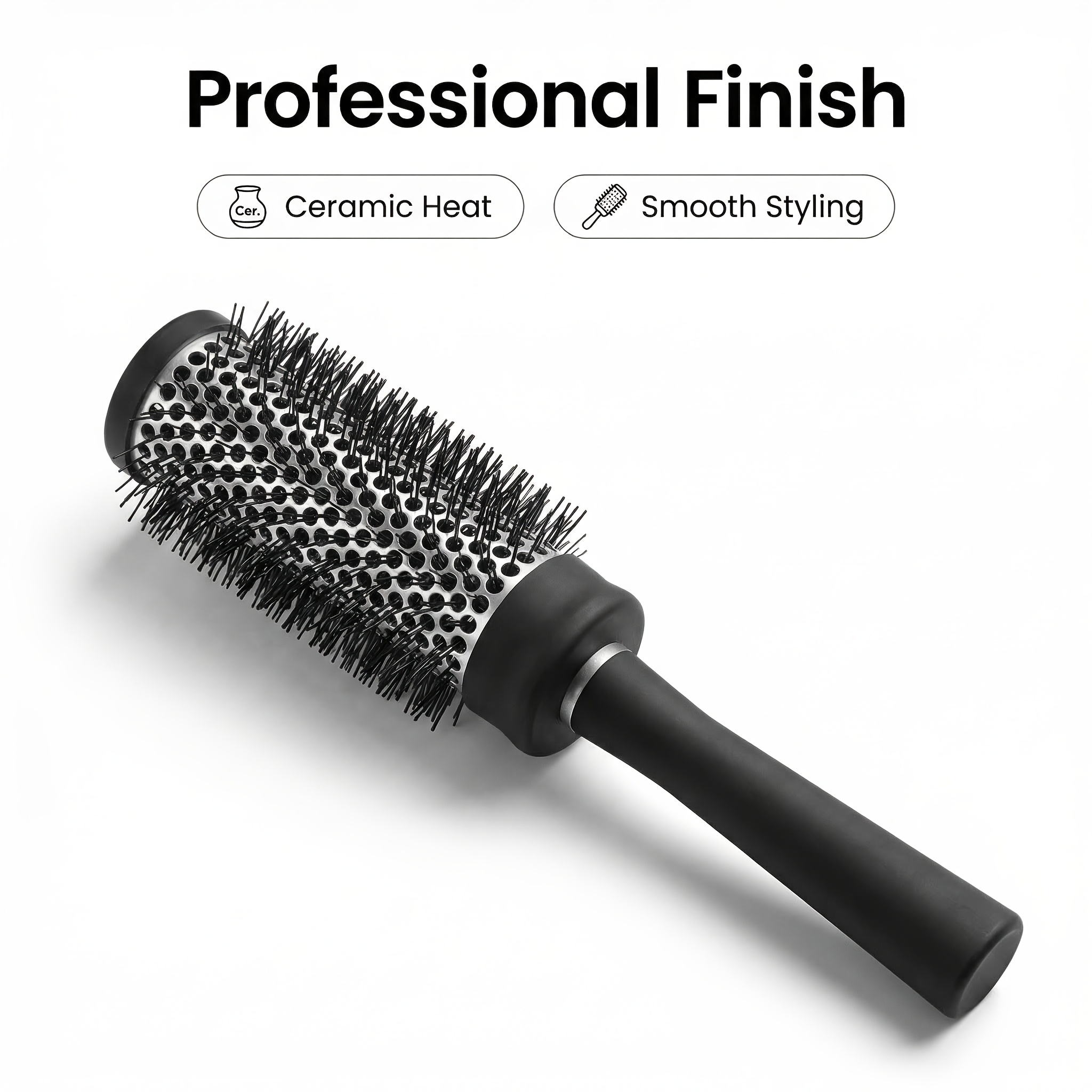 E-shop Schwarze und silberfarbene, farbblockierte, runde Fass-Bürste 25 cm, wärmeleitende Aluminiumröhre für Heim-/Salon- und Styling, um eine hohe
