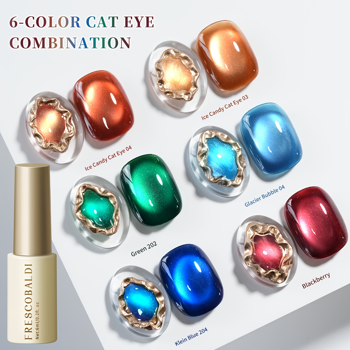 Image of Frescobaldi 6-color Magnetic Cat Eye Nail Polish Gel Set - /led Suitable For - & Salon Use, Holographic Magnetic Magnetic Suitable For Nail Art, Magnetic Gel Polish For /led, /korean Nail Care Tools