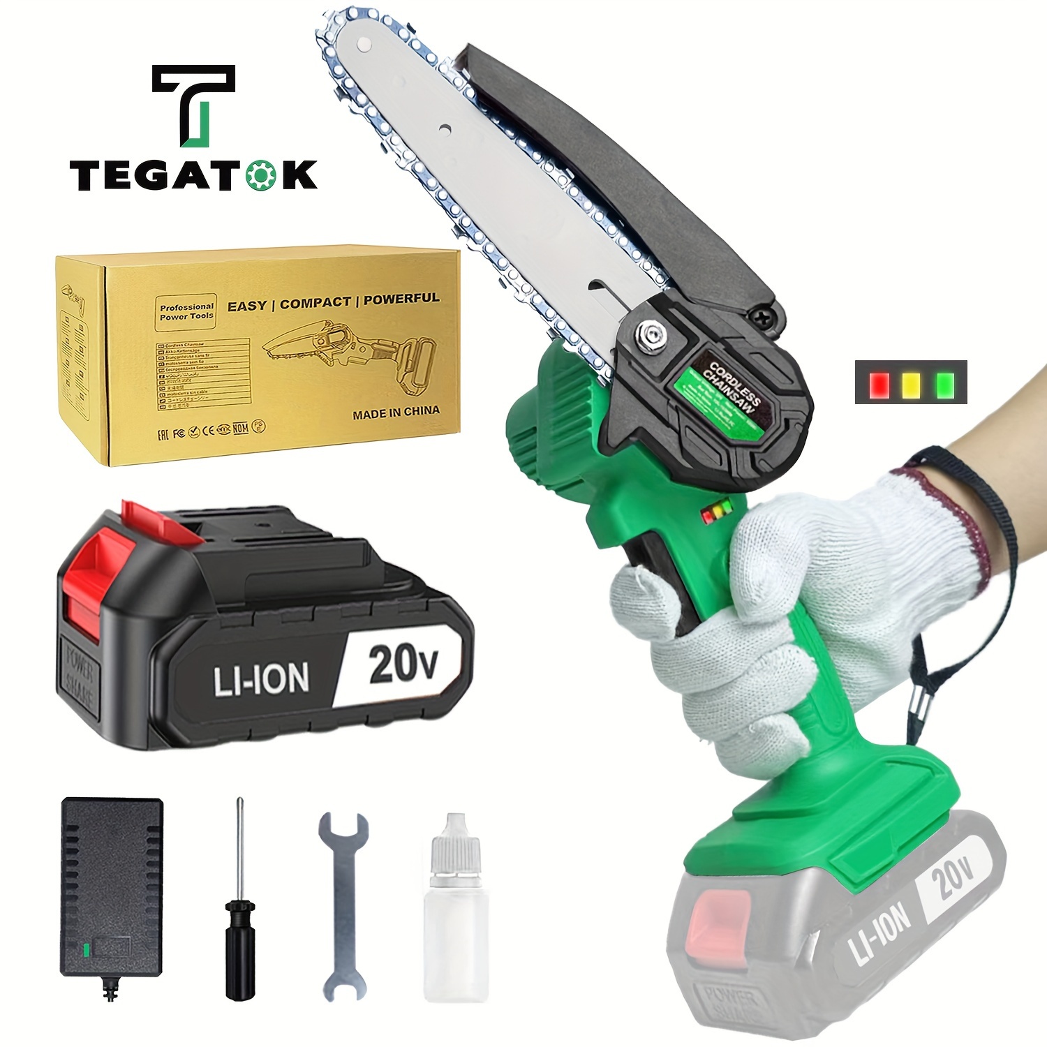 

Tegatok Mini Chainsaw Battery Powered With 2 Batteries, Electric Cordless Chainsaw With And Led Light, Lightweight Small Handheld Chainsaw For Tree Branches Trimming And Wood Cutting