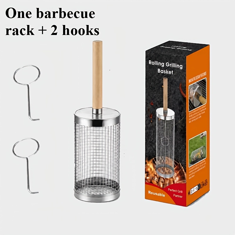 TEMU 3pcs Stainless Steel Portable Bbq Cooking Grill, Bbq Tool Set, Stainless Steel Bbq Basket, Outdoor Bbq Basket, Outdoor Camping Grill, Camping