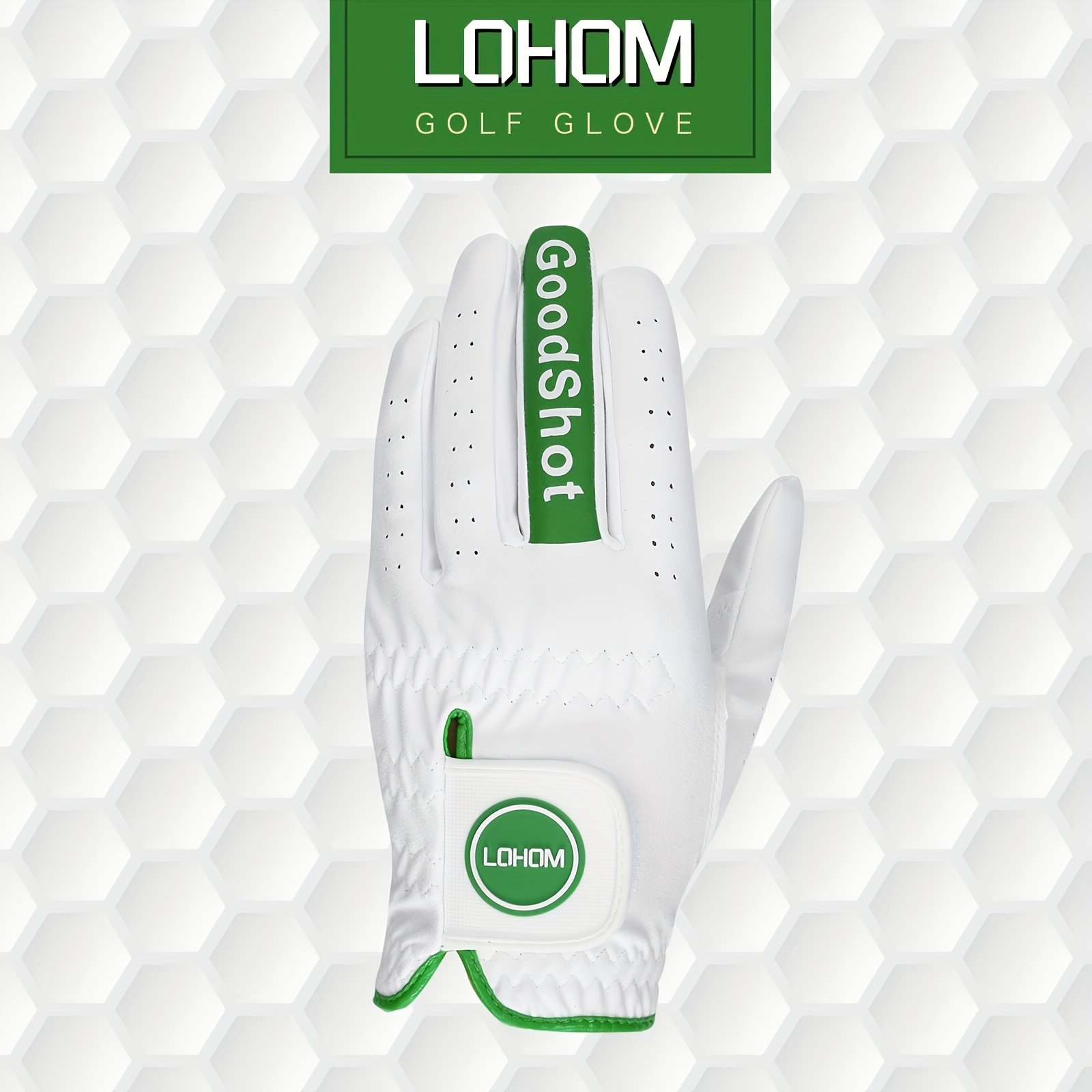 

Lohom Men's Breathable Golf Glove - Super Soft, For Left Hand, Green With Magic Tape Closure