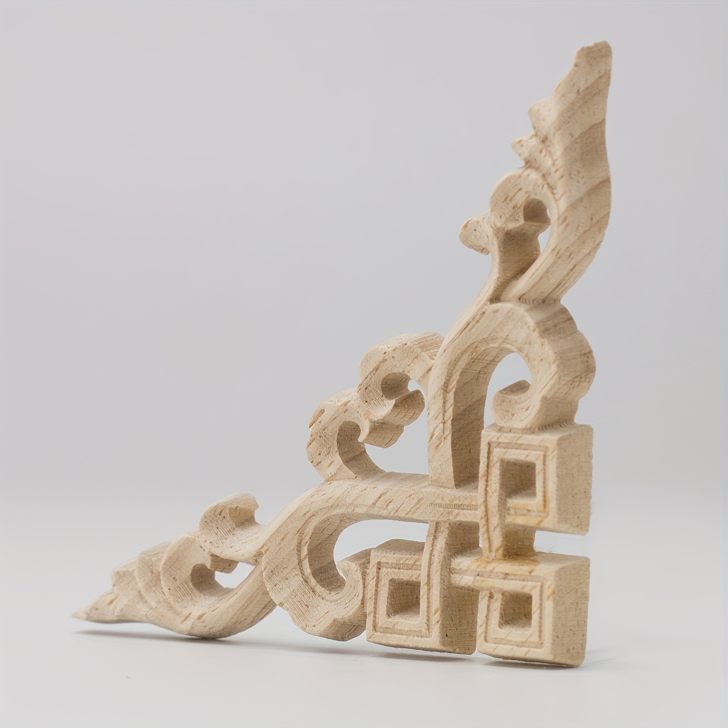 Image of 4pcs Wooden Corner Flower Appliques, Unpainted Wood, Suitable For Furniture, Accent Walls, Cabinets, Fireplaces, Mirror Frames, Picture Frames, And Roman Column Decorations