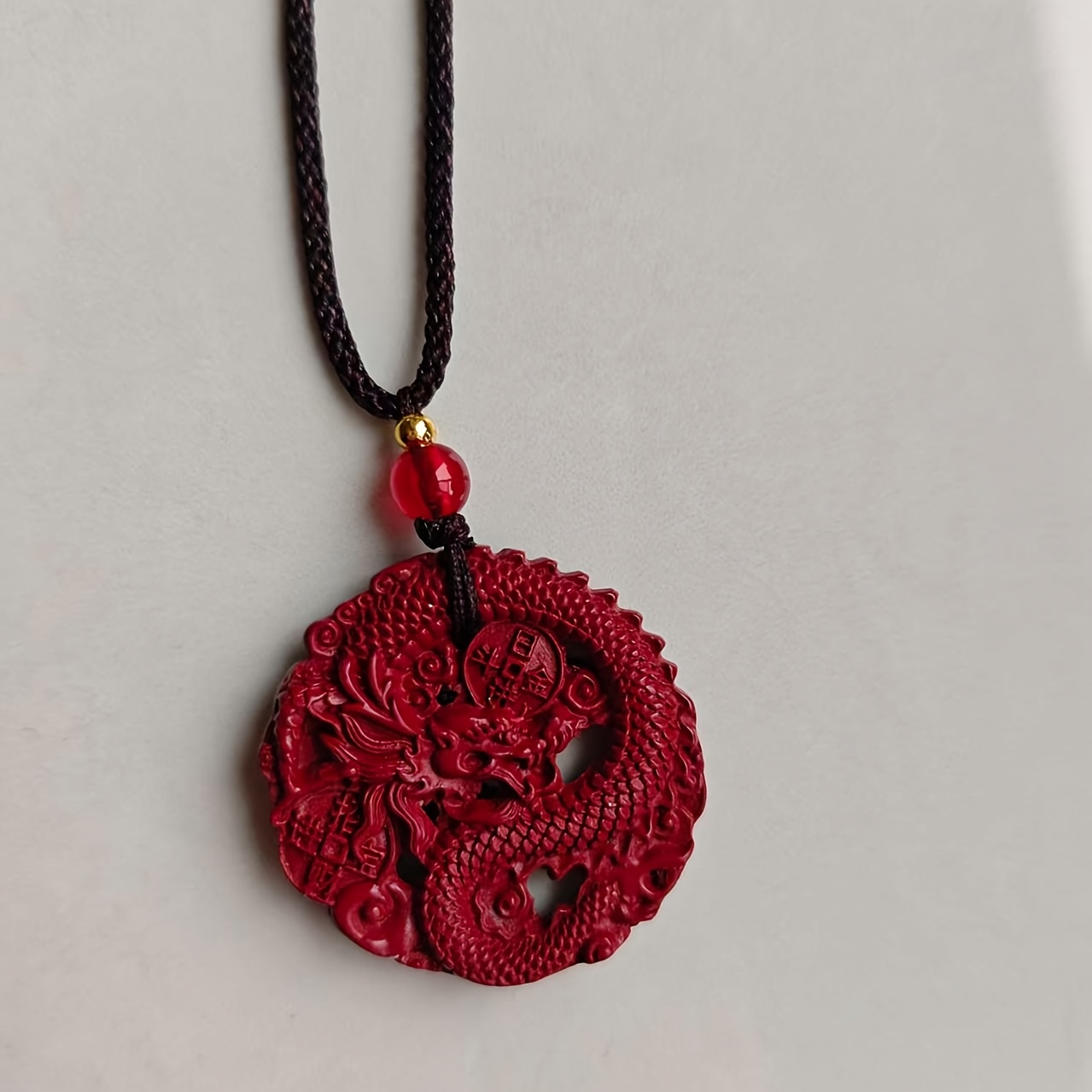 Red Natural Dragon Pendant, Couple Lucky Charm Necklace