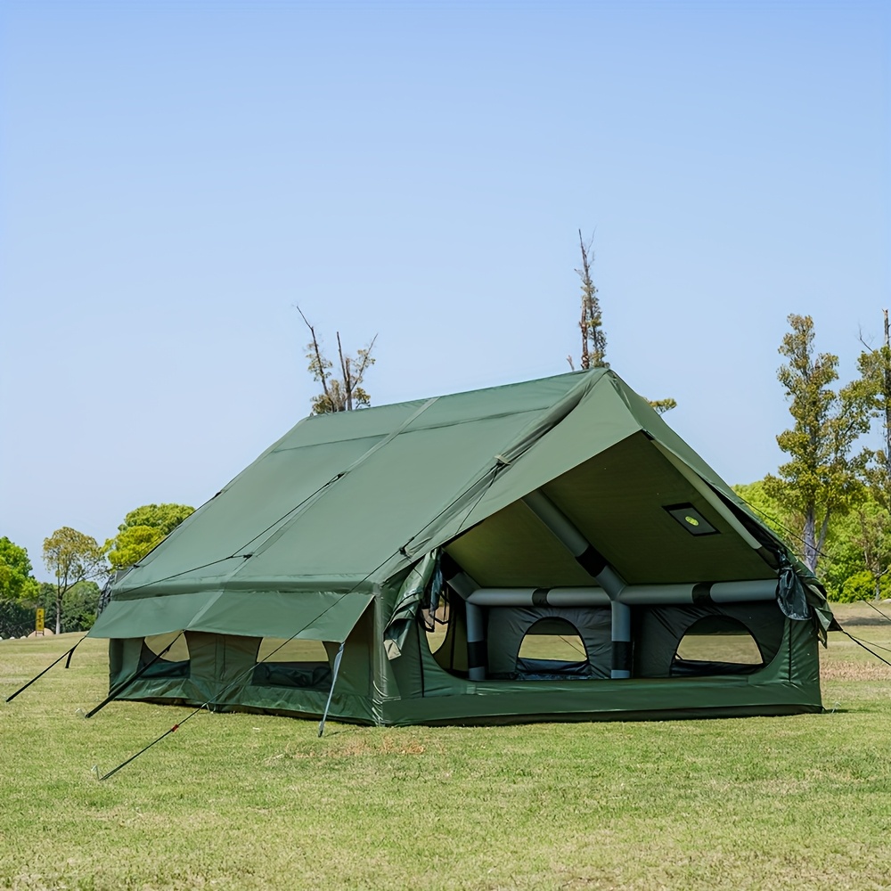 12sq inflatable camping tent with hand pump easy setup outdoor blow up tent 6 8 person oxford 4 season glamping air tents cabin house with mesh windows door