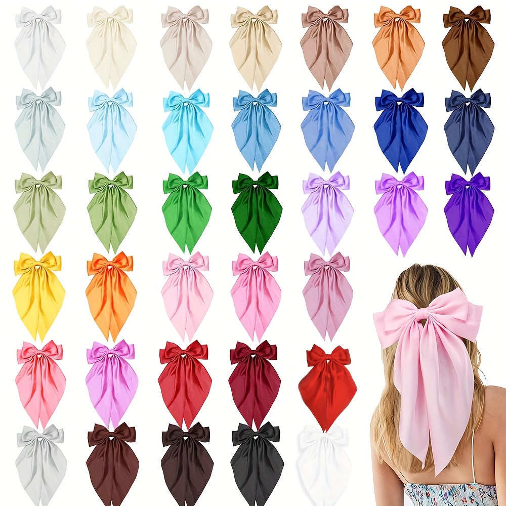 

15pcs Polyester Hair Bows With Long Tails, Hair Barrettes, Women's Hair Accessories, Woven Pop- Theme, Festive Events, Valentine's Day, Christmas