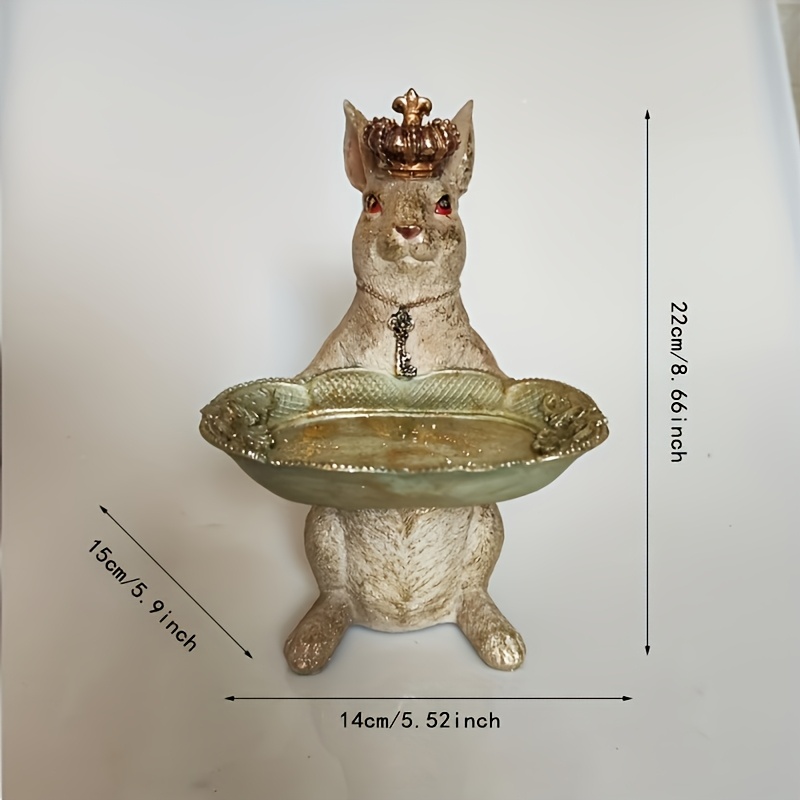 1pc Easter Decoration Ornament Luxury Retro Resin Crown Bunny Tray Decoration Ornament Living Room Entrance Storage Household Items (non-food Contact)