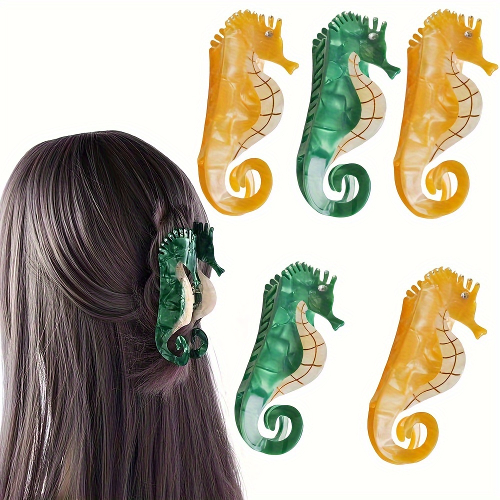 

1pc Elegant Sea Claw Clip - Mixed Color Pvc Animal Design, Unique Personalized Shark Hair Accessory, Middle-sized Oblong Hair Grip For Birthday Festival - Single Piece