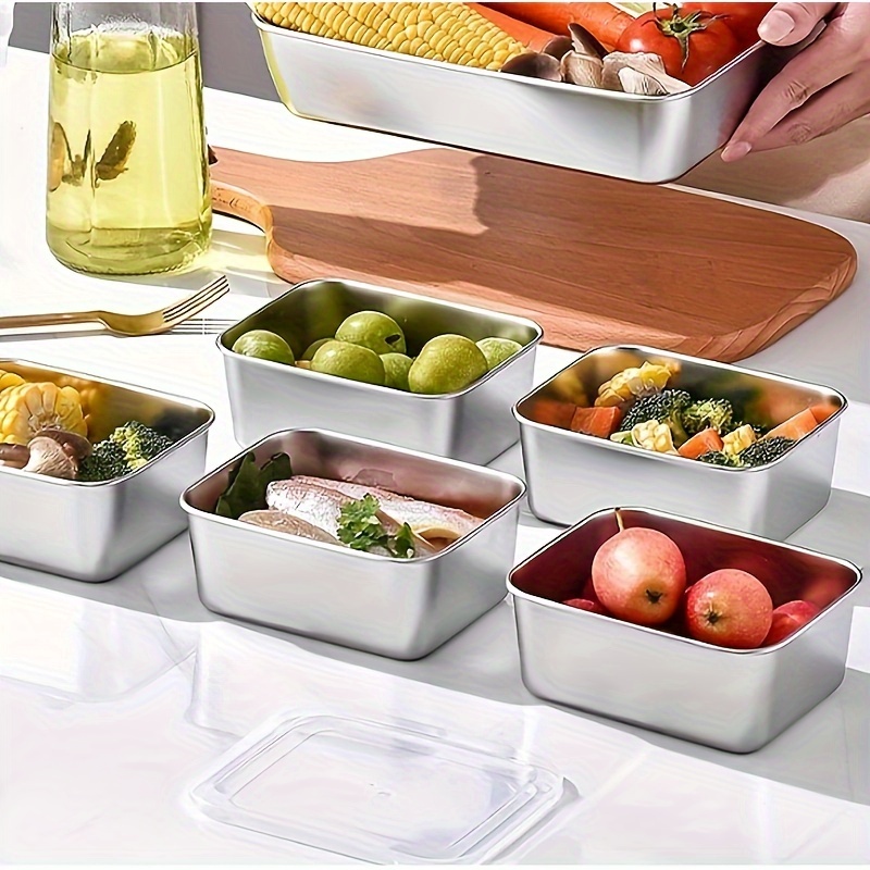 5pcs stainless steel food storage   manual lids hand washable ideal for meal prep outdoor picnics details 7