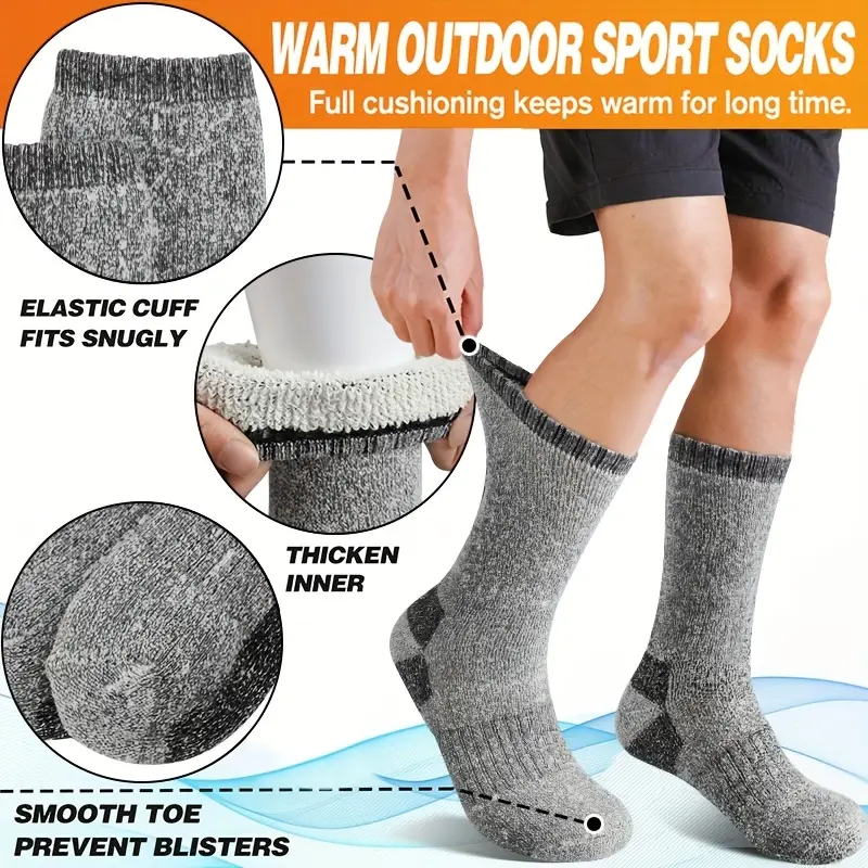 3 pair mens weather thermal socks heavy duty winter socks with arch support anti fall stability high thermal insulation for 20 f 29 c mountaineering ice climbing wear hand wash only ideal for teens adults mountaineering gear thick velvet Product details 1