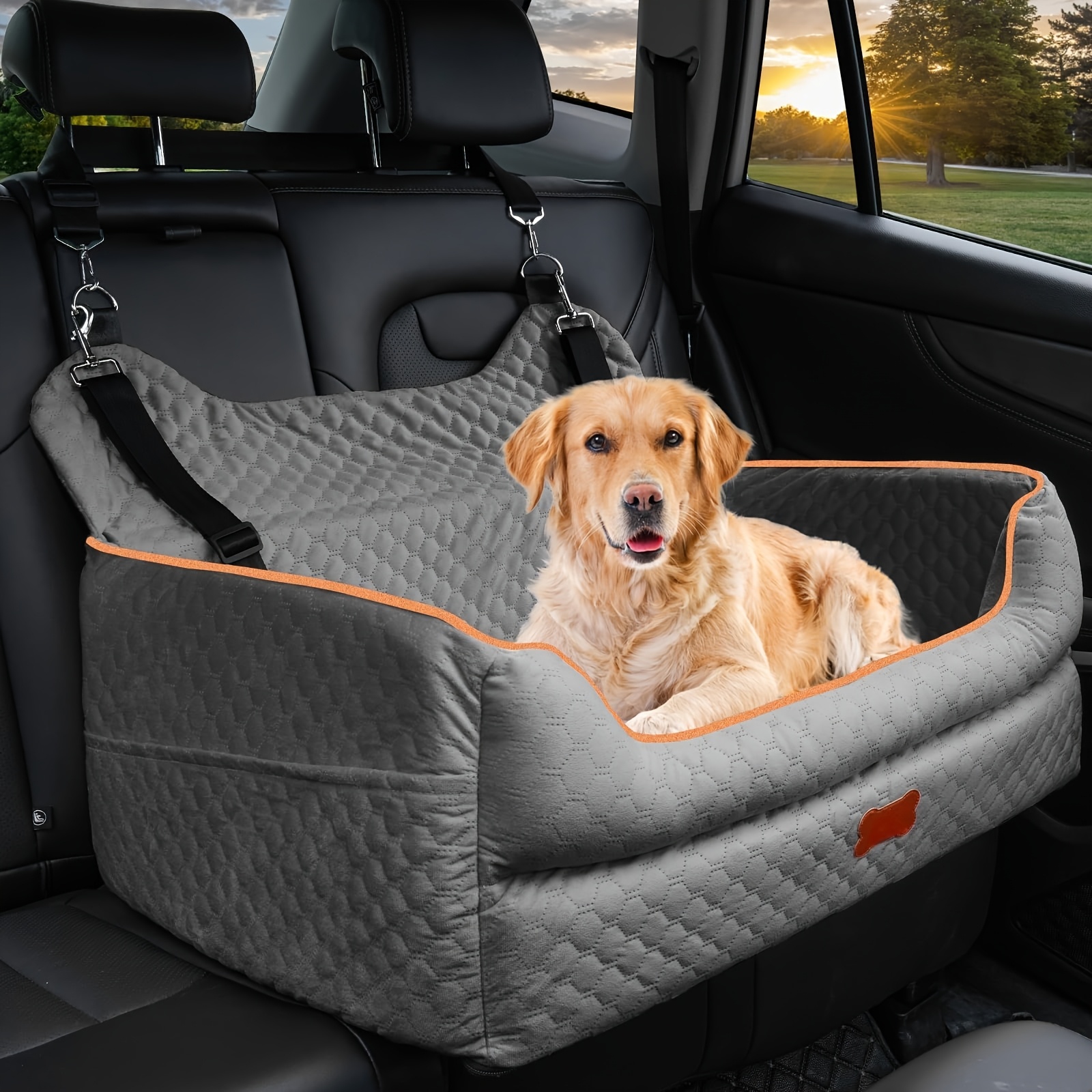 TEMU Pet Booster Seat For Medium To For Large Dogs, Cozy Car Bed For Pets, Fully Removable And Washable Travel Seat With A Thick Cushion For The Back Seat