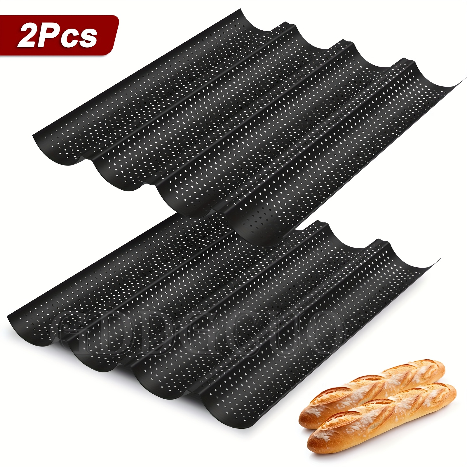 Image of 2pcs Perforated French Bread Trays, Premium Toast Molds, Suitable For 4pcs Bread Rectangles, French And Italian Bread Trays, For Baking Bread, Ventilation And Heat Resistance (black, Silvery, Golden)