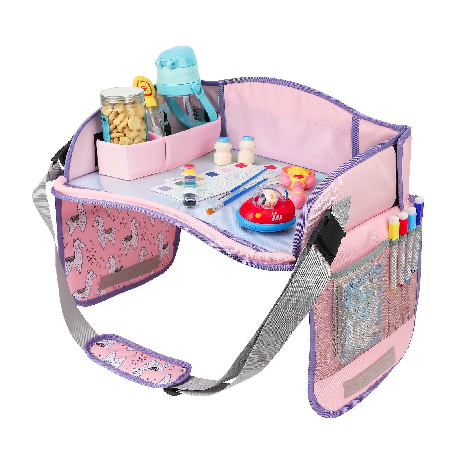 TEMU Tablette de voyage pour siège auto enfant, table à dessin multifonctionnelle portable pour voiture, bloc d'écriture et sac de rangement pour