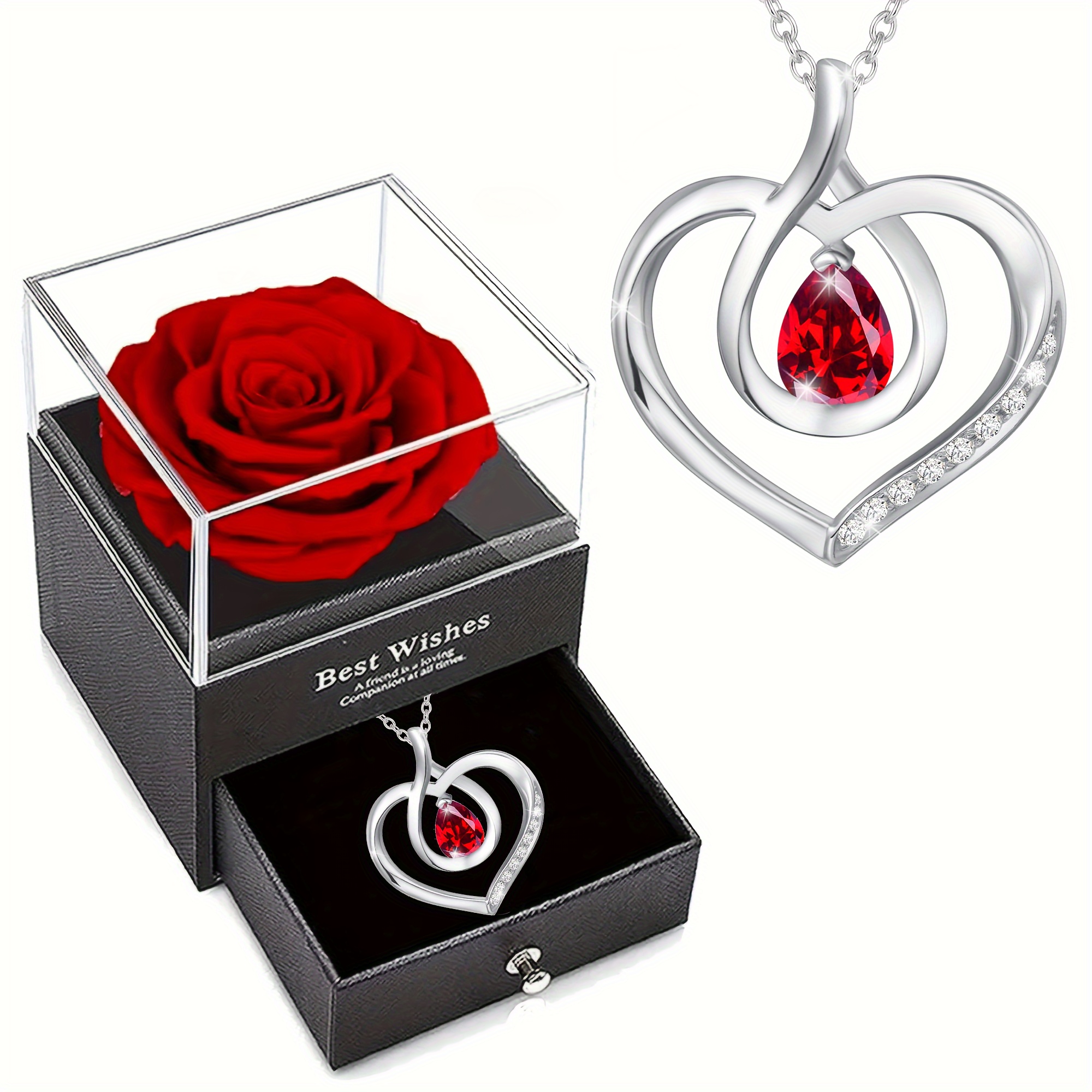 heart shaped cubic zirconia necklace with rose gift box set for women elegant   perfect gift for mother   wife girlfriend valentines day christmas thanksgiving anniversary mothers day all year round