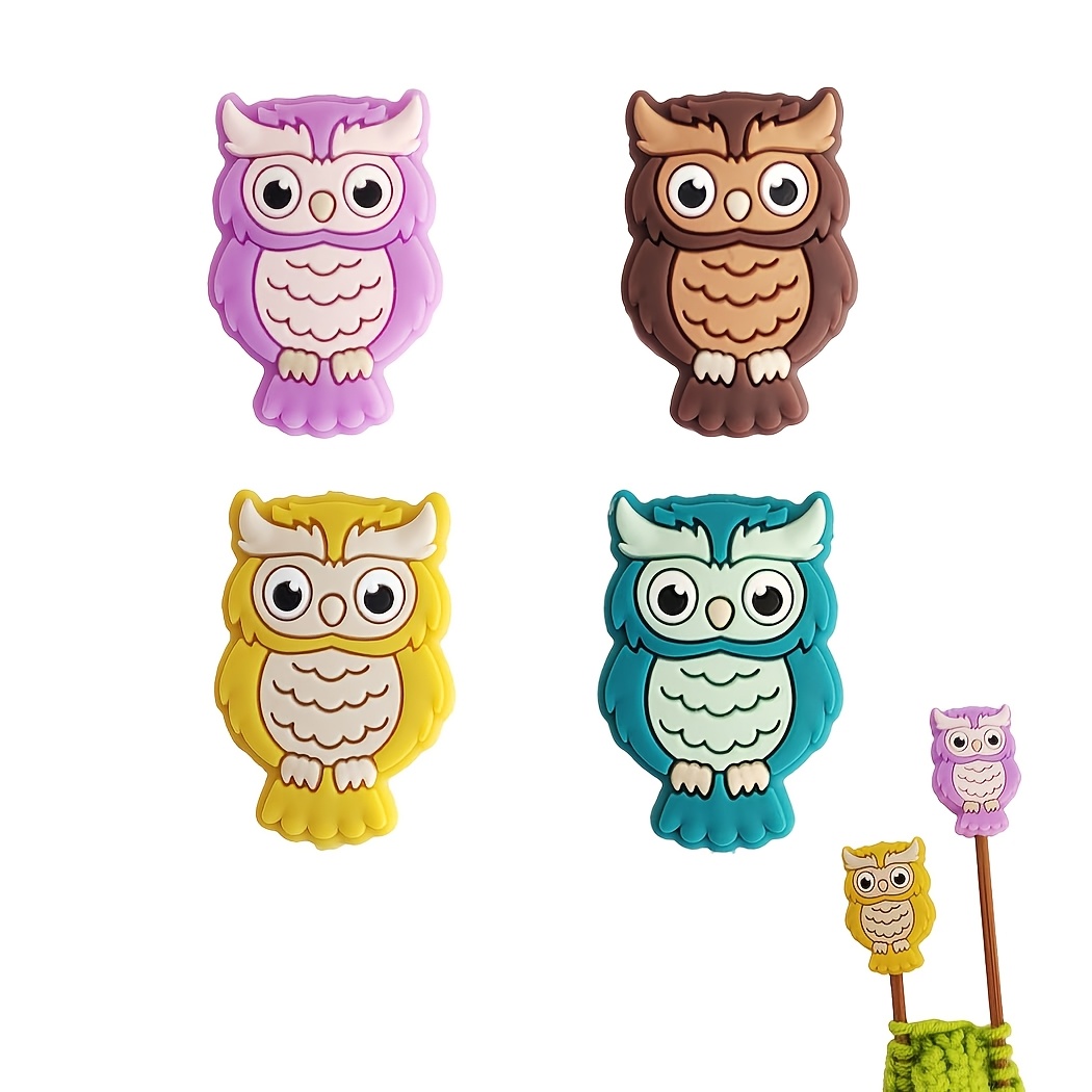 

4pcs Silicone Crochet Needle Stopper Set - Cute Monkey, Penguin, Fish & Owl Designs For Knitting And Crafting