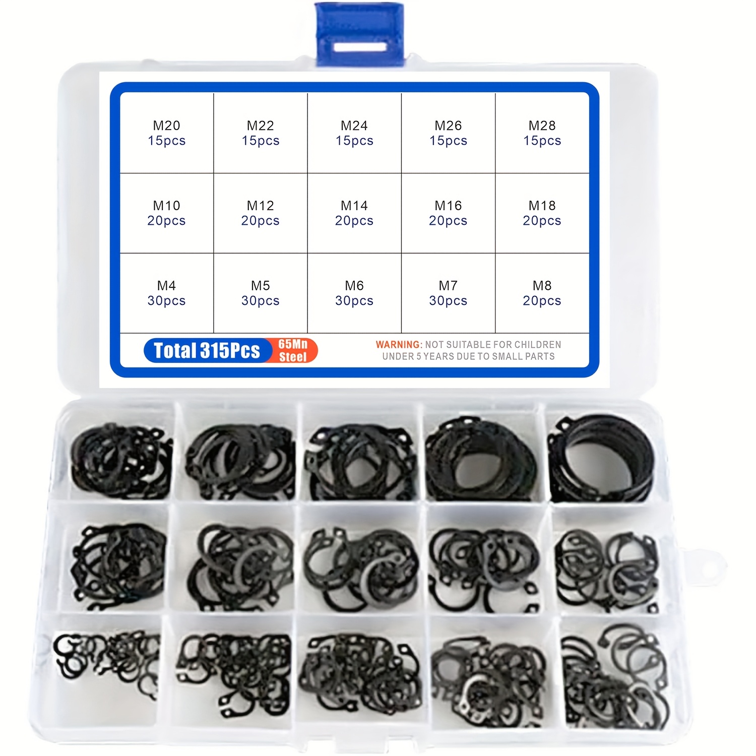 Image of Snap Rings Set Of 315 Snap Rings Assortment Internal Circlip Spring Washers Assortment Kit Locking Washers Assortment Circlip Rings 4-28mm