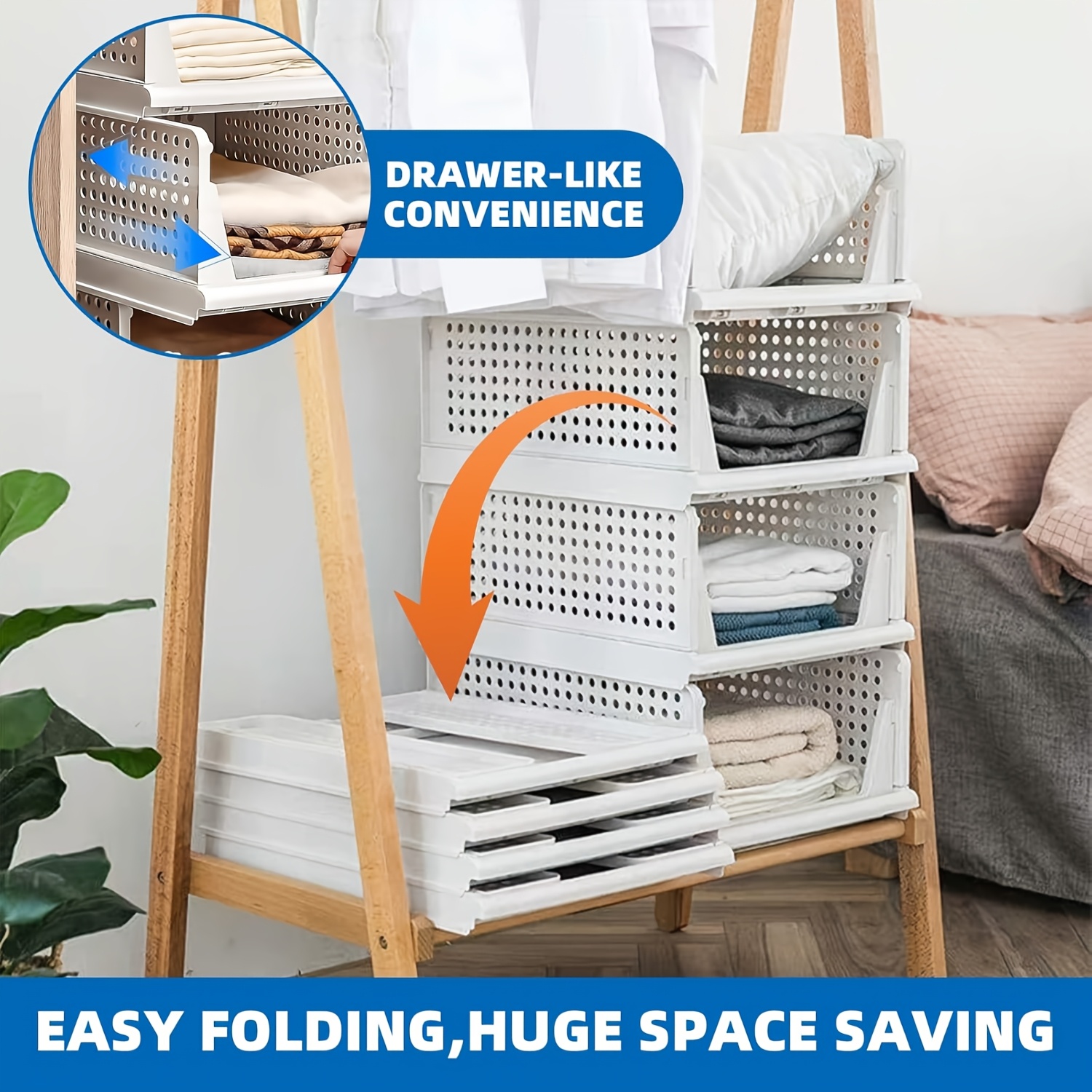 4pcs Stackable Wardrobe Storage Organisers for Clothes