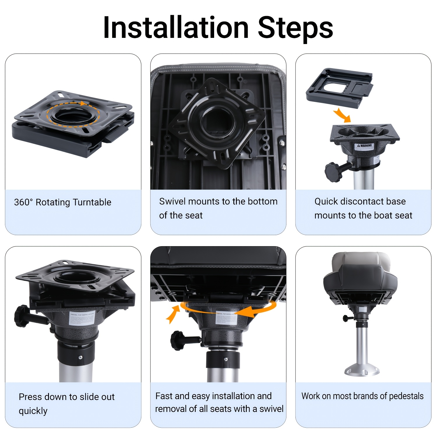 2pcs Marine Seat Swivel Base, Quick-Release Detachable Bracket