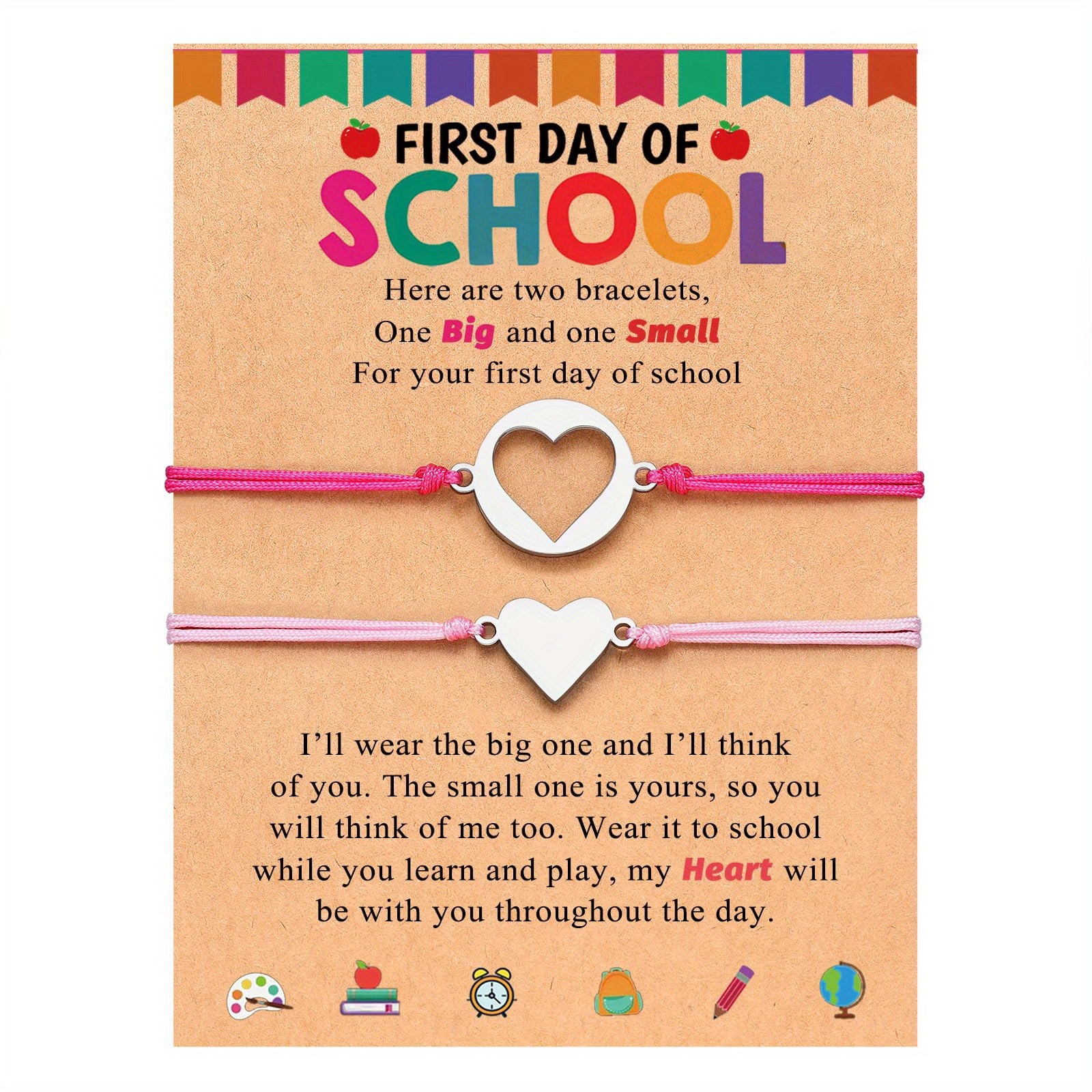 First Day Of School Bracelet Mother-daughter Heart Matching Bracelet Gift Bracelet For Daughter Son Gift Bracelet With Encourasynthetic Gemstoneent Card Hand-woven Size Adjustable, For Teenager